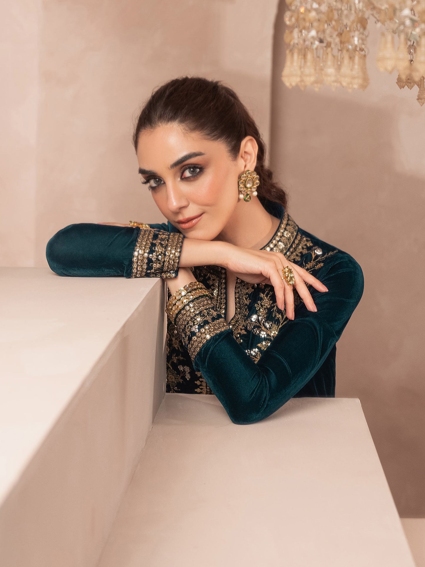 2 Piece Velvet Suit-Embroidered (Pret)