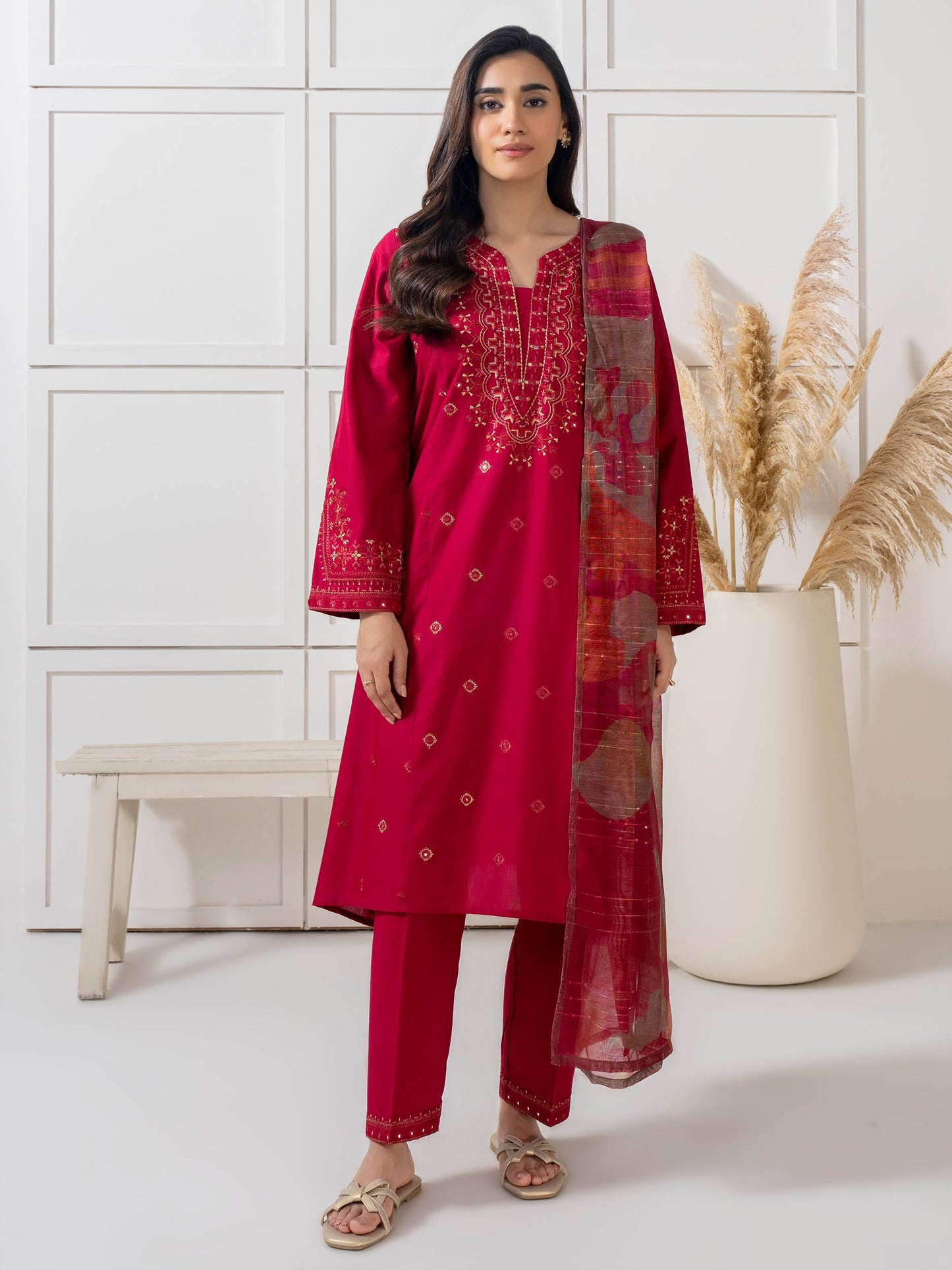 3 Piece Cambric Suit-Embroidered (Pret)
