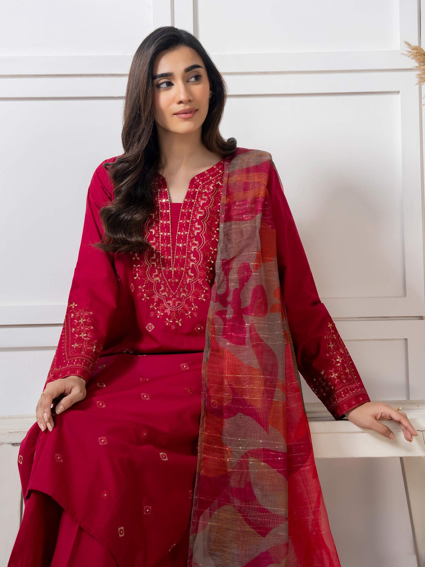3 Piece Cambric Suit-Embroidered (Pret)