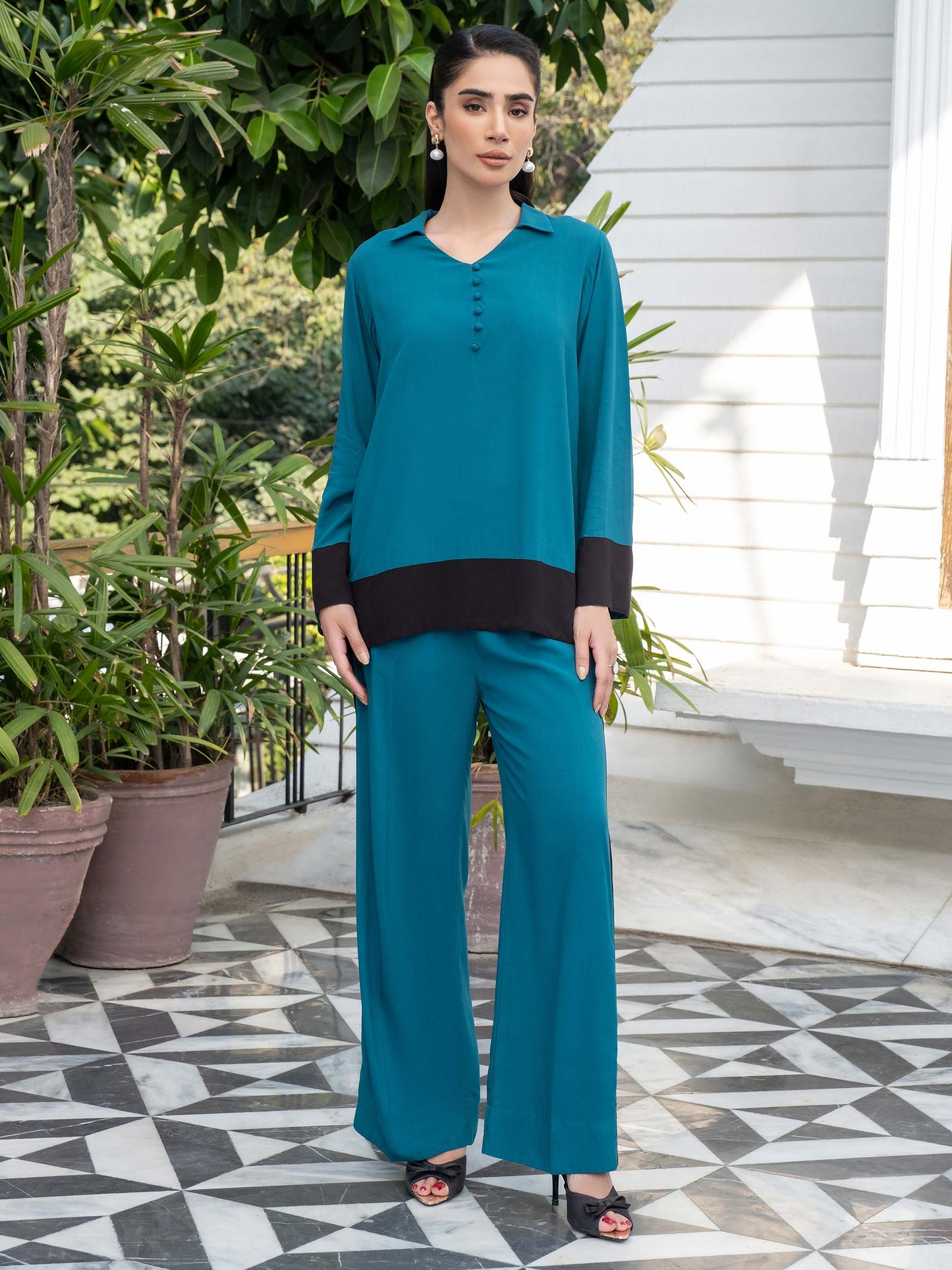Dyed Color Block Linen Co-Ord Set