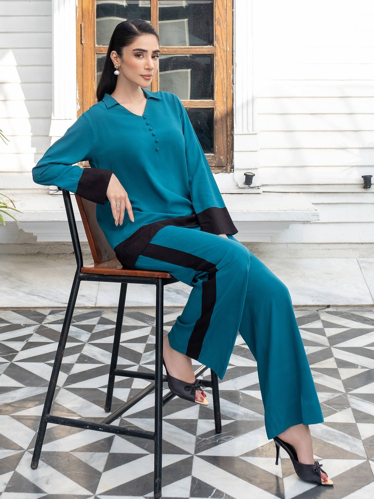 Dyed Color Block Linen Co-Ord Set