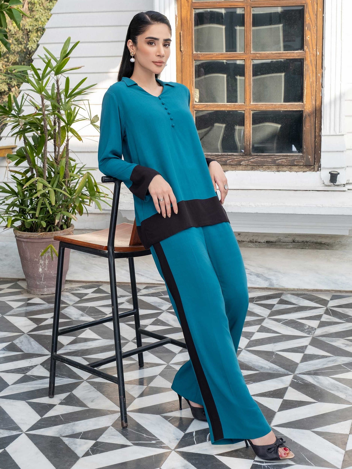 Dyed Color Block Linen Co-Ord Set