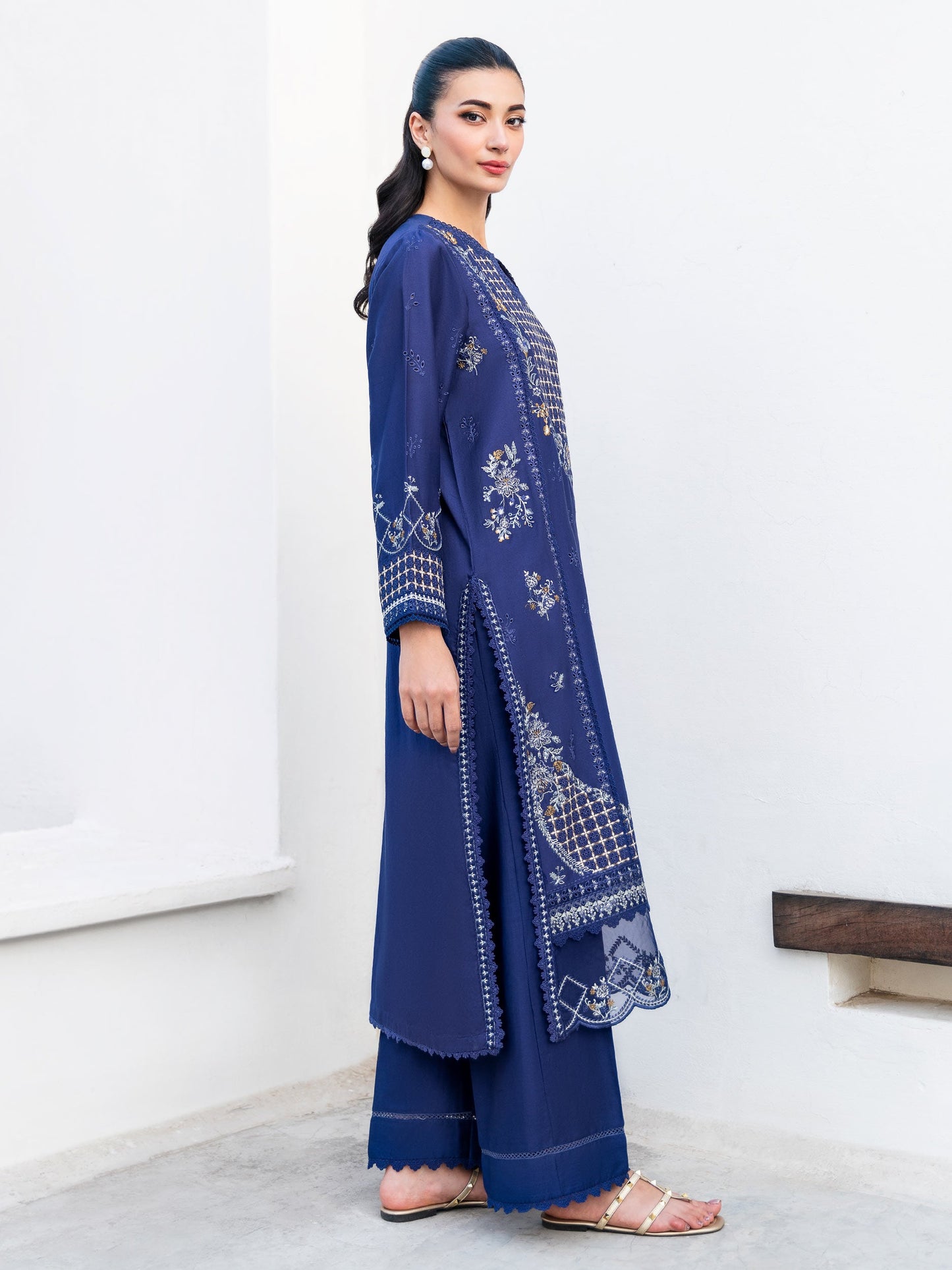 2 Piece Satin Suit-Embroidered (Pret)