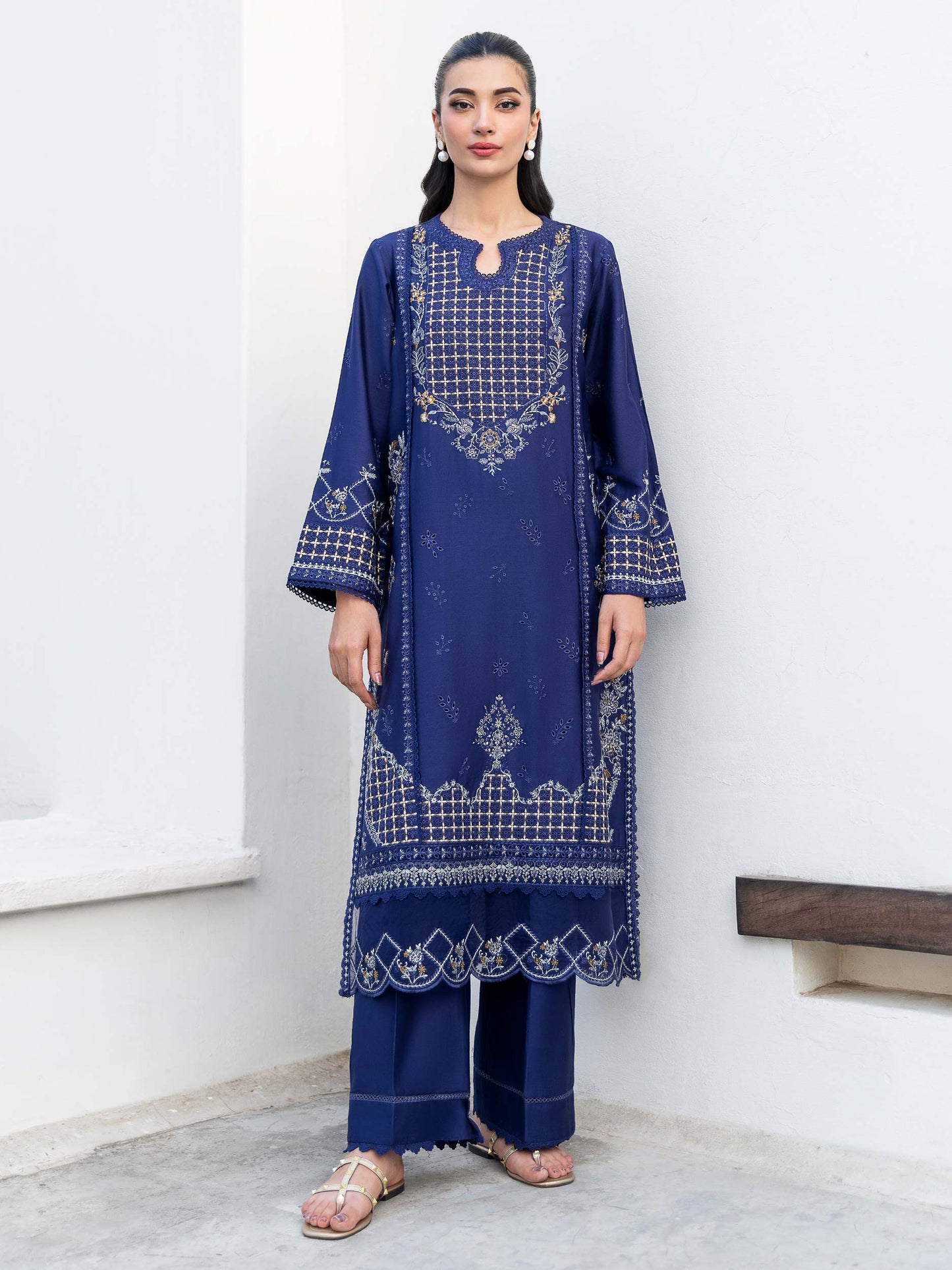 2 Piece Satin Suit-Embroidered (Pret)