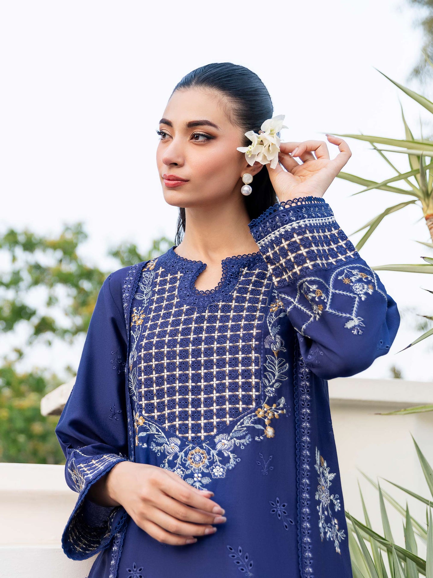 2 Piece Satin Suit-Embroidered (Pret)