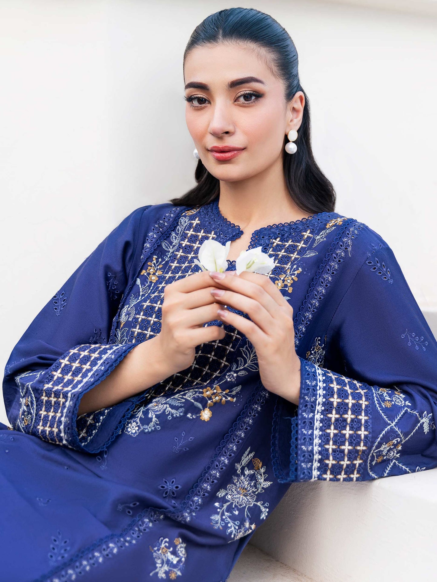 2 Piece Satin Suit-Embroidered (Pret)