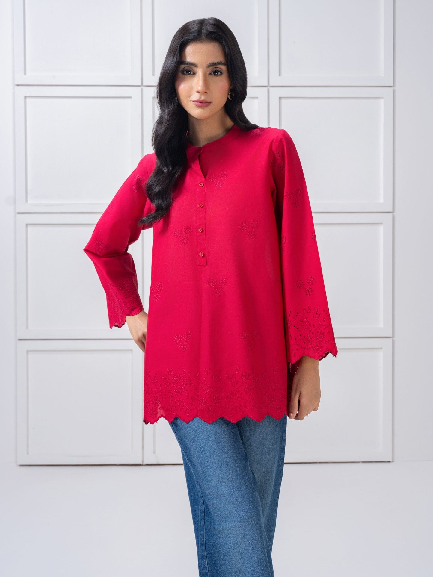 Cambric Kurti-Embroidered (Pret)