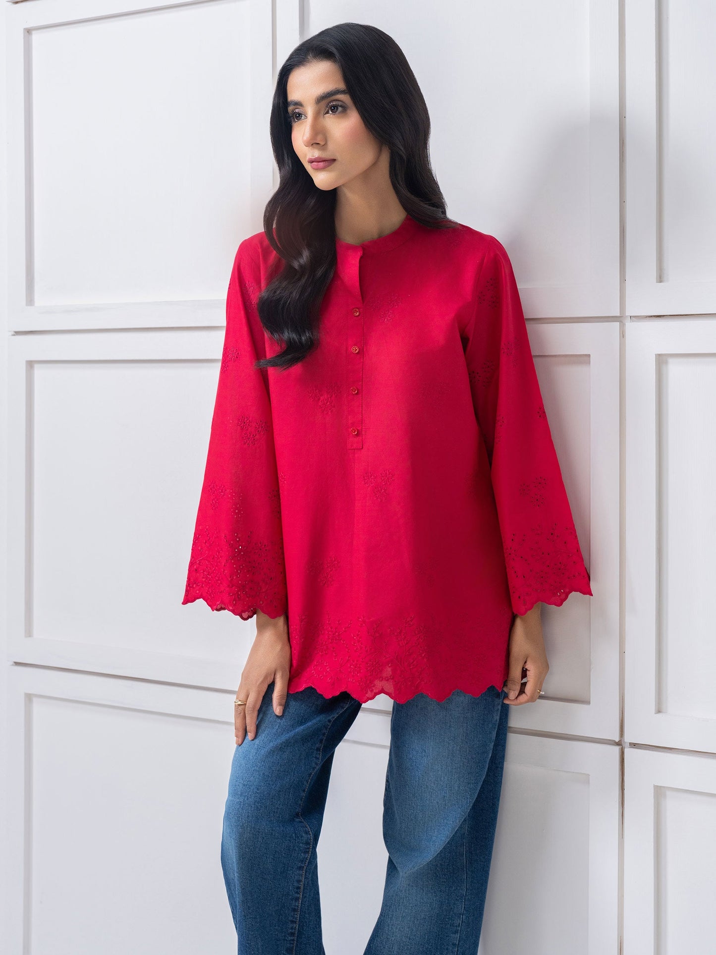Cambric Kurti-Embroidered (Pret)