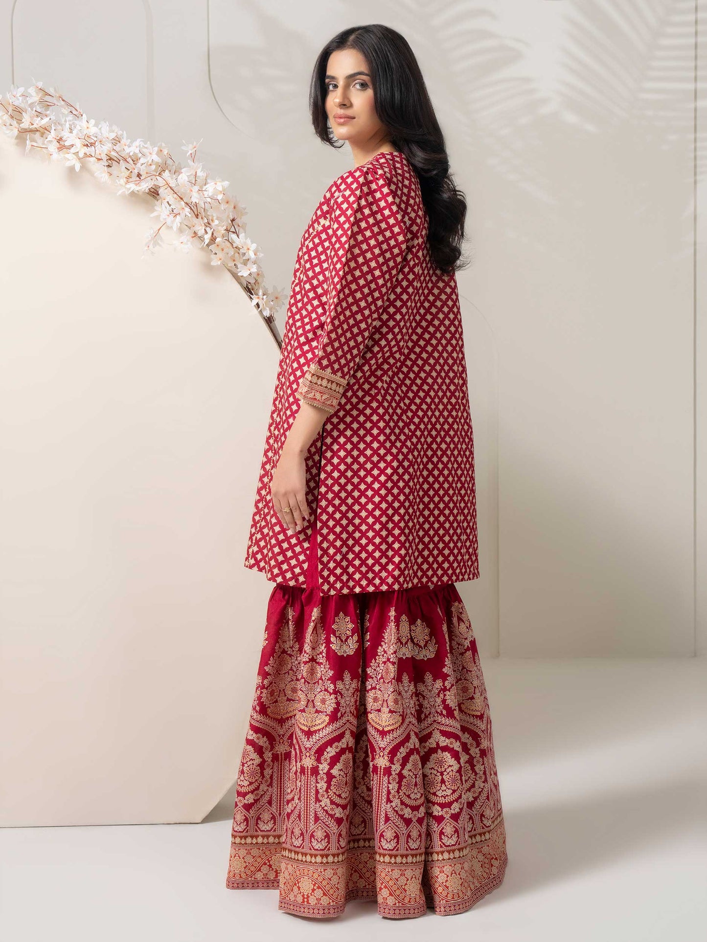 2 Piece Cambric Suit-Paste Print (Pret)