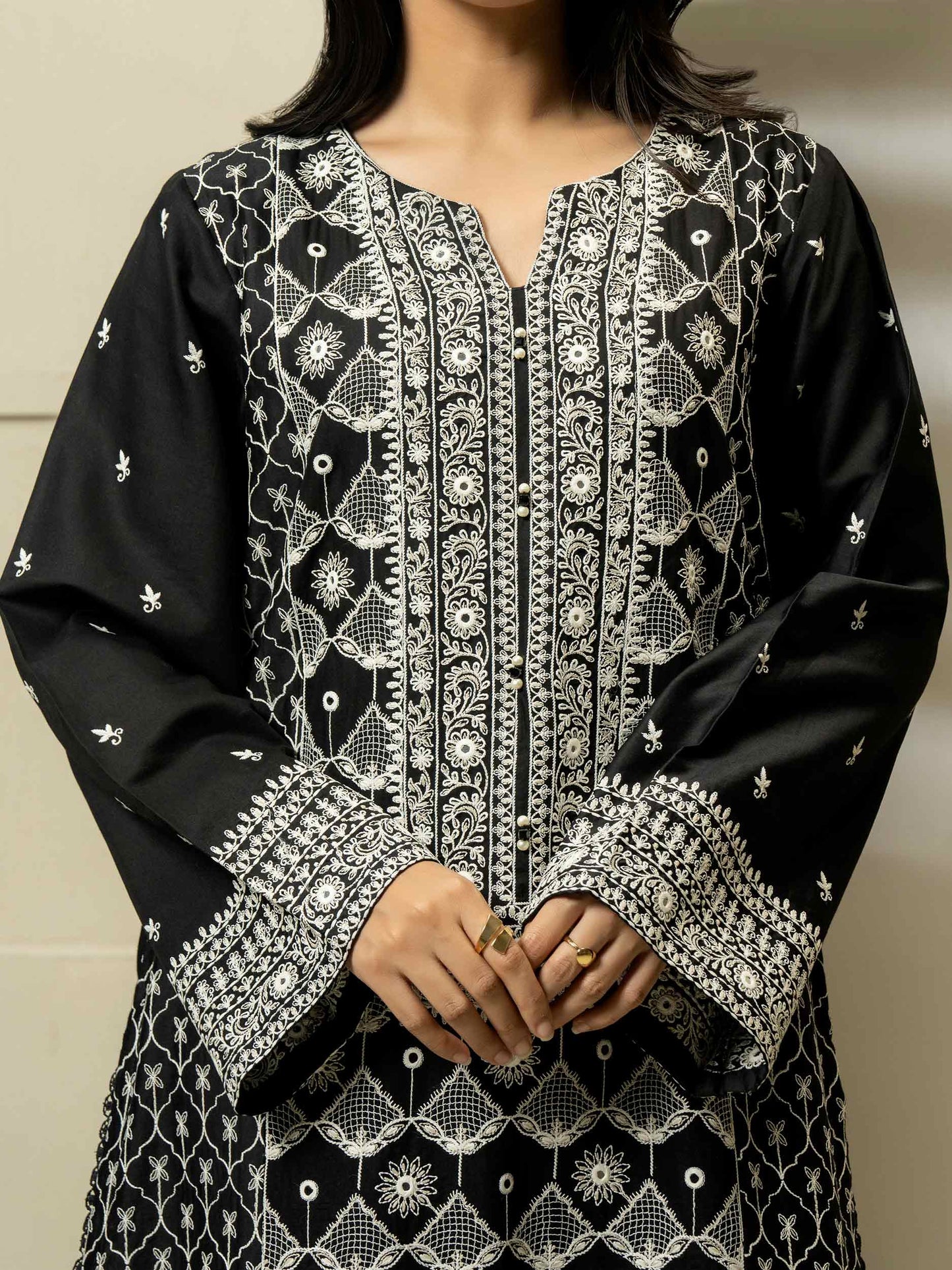 3 Piece Satin Suit-Embroidered (Pret)