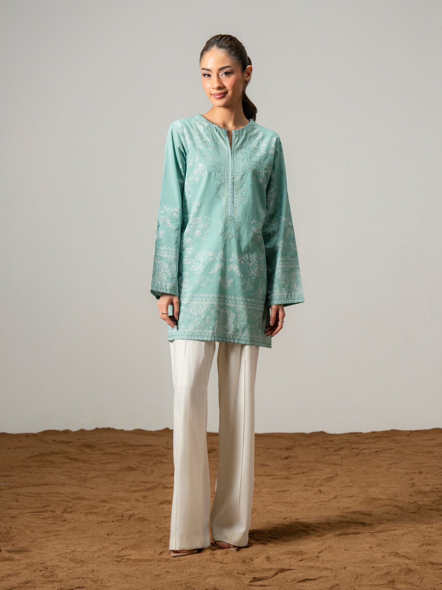 Cambric Kurti-Embroidered (Pret)