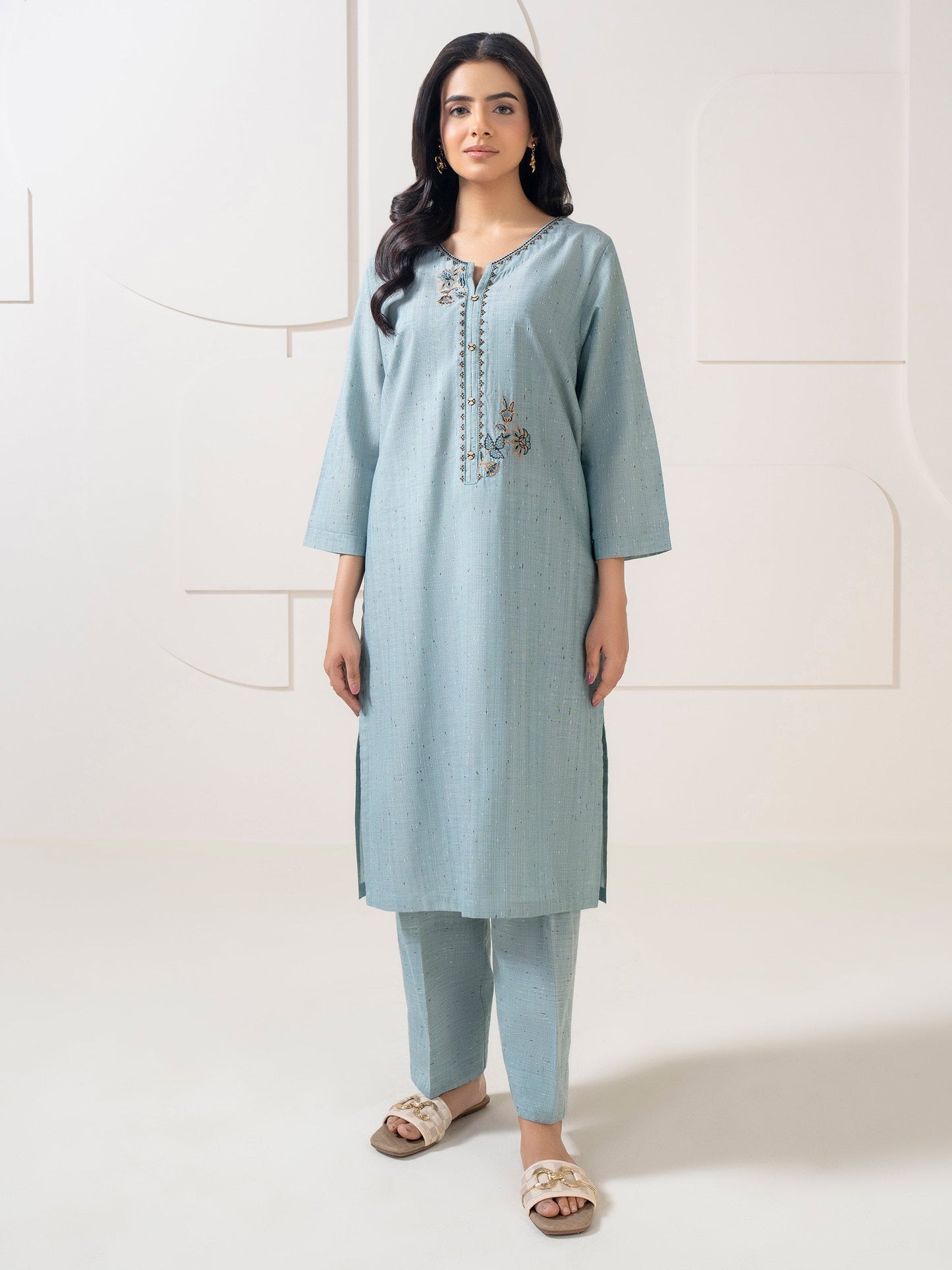 2 Piece Yarn Dyed Suit-Embroidered (Pret)