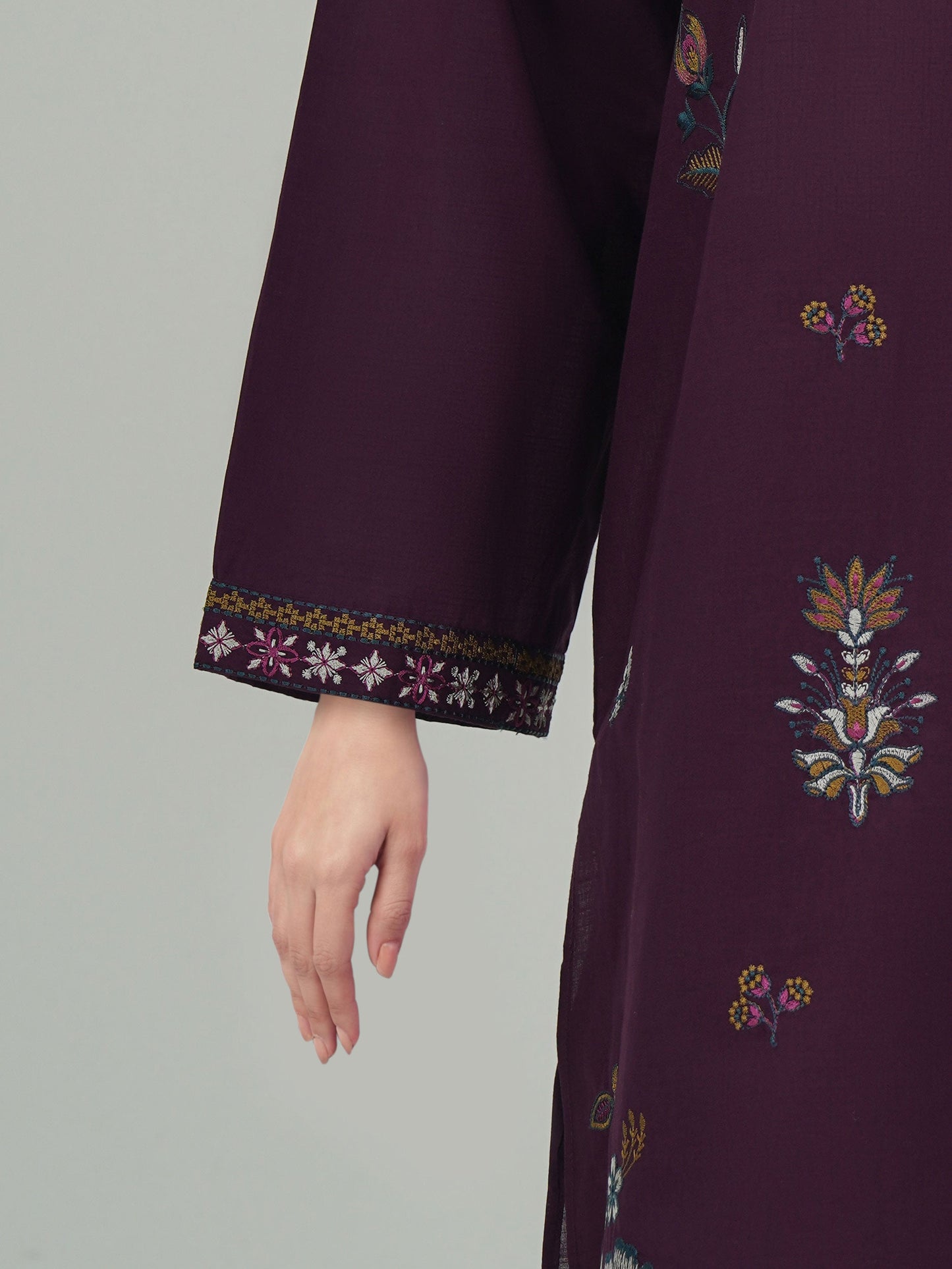 2 Piece Cambric Slub Suit- Embroidered (Pret)