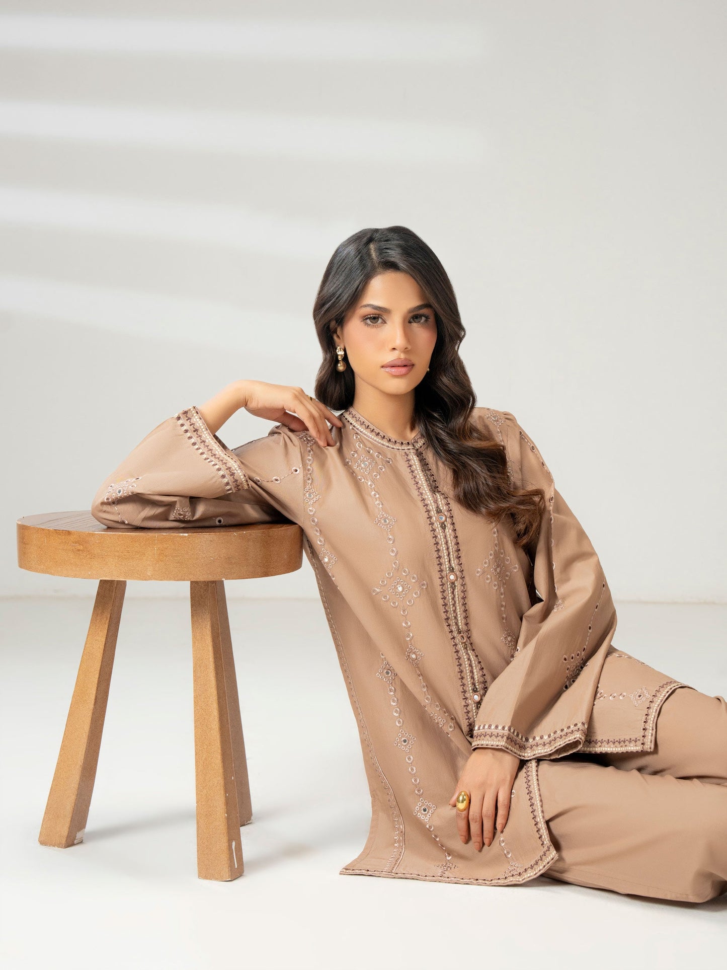 Cambric Co-ord Set-Embroidered (Pret)