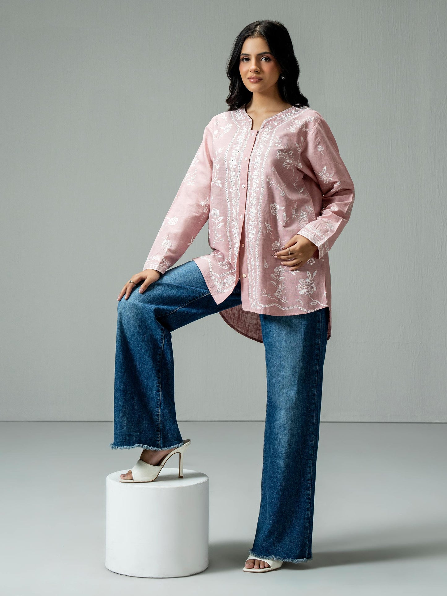 Slub Khaddar Kurti- Embroidered (Pret)