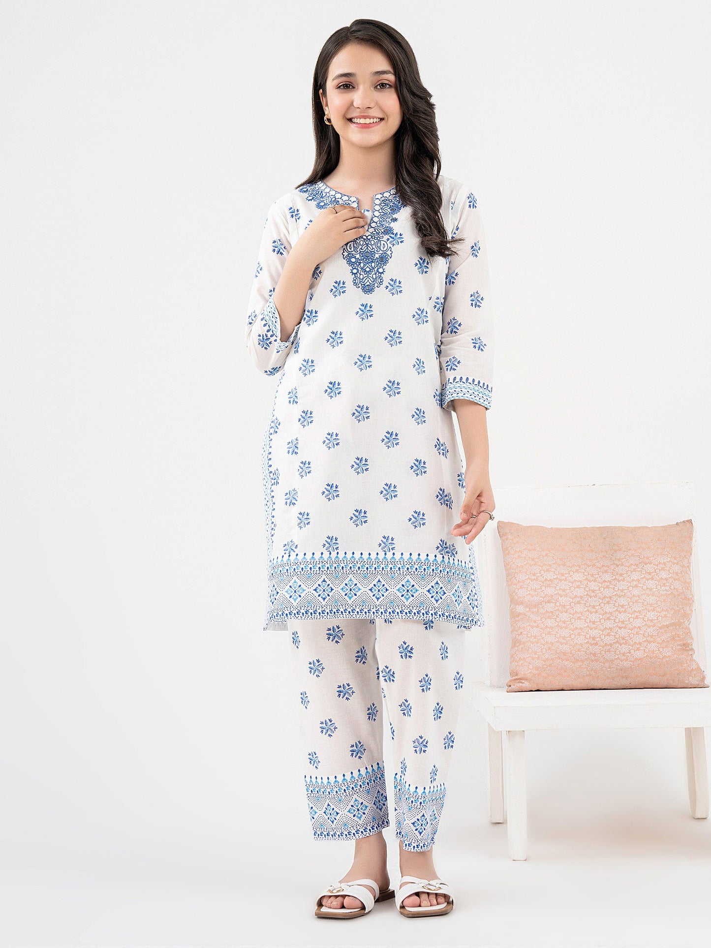 2 Piece Cambric Suit-Embroidered