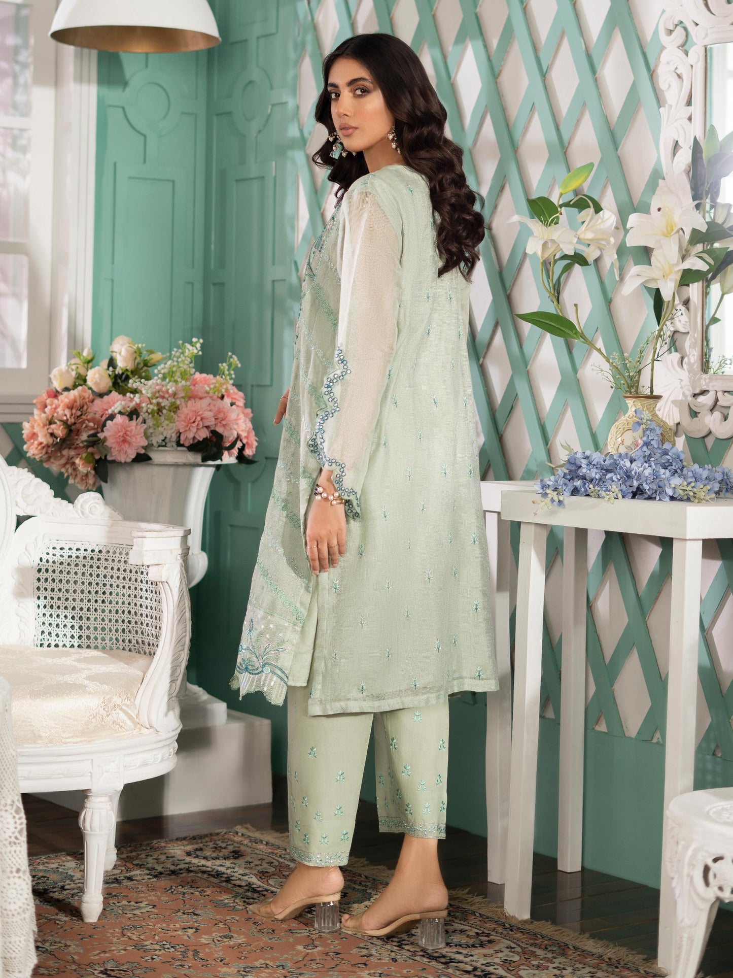 2 Piece Net Suit-Embroidered (Pret)
