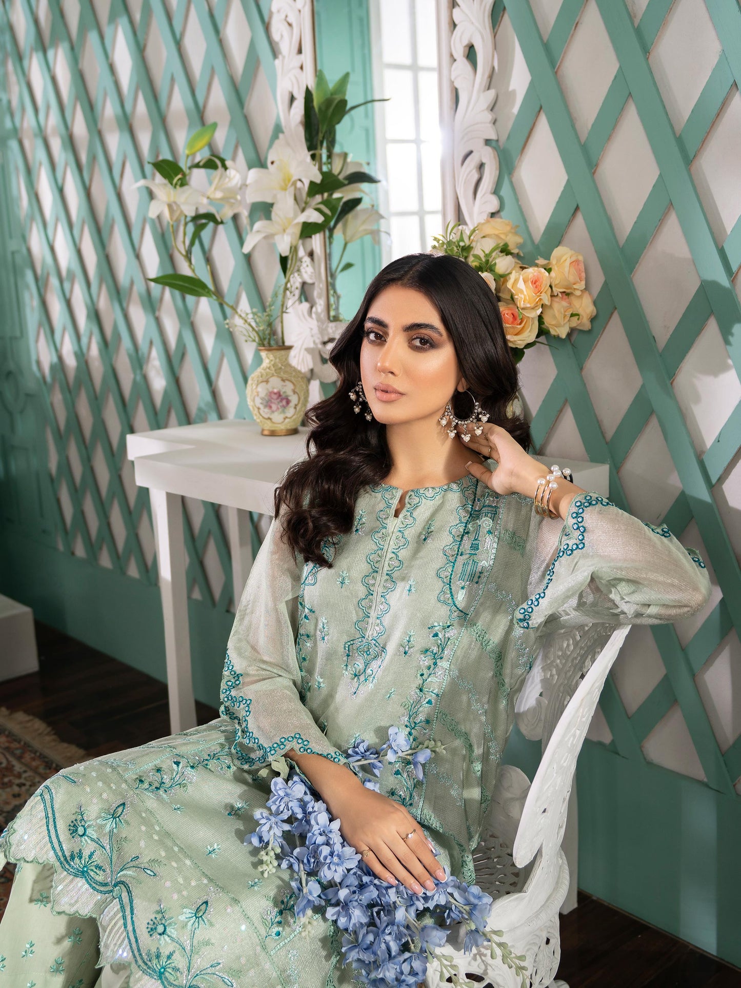 2 Piece Net Suit-Embroidered (Pret)