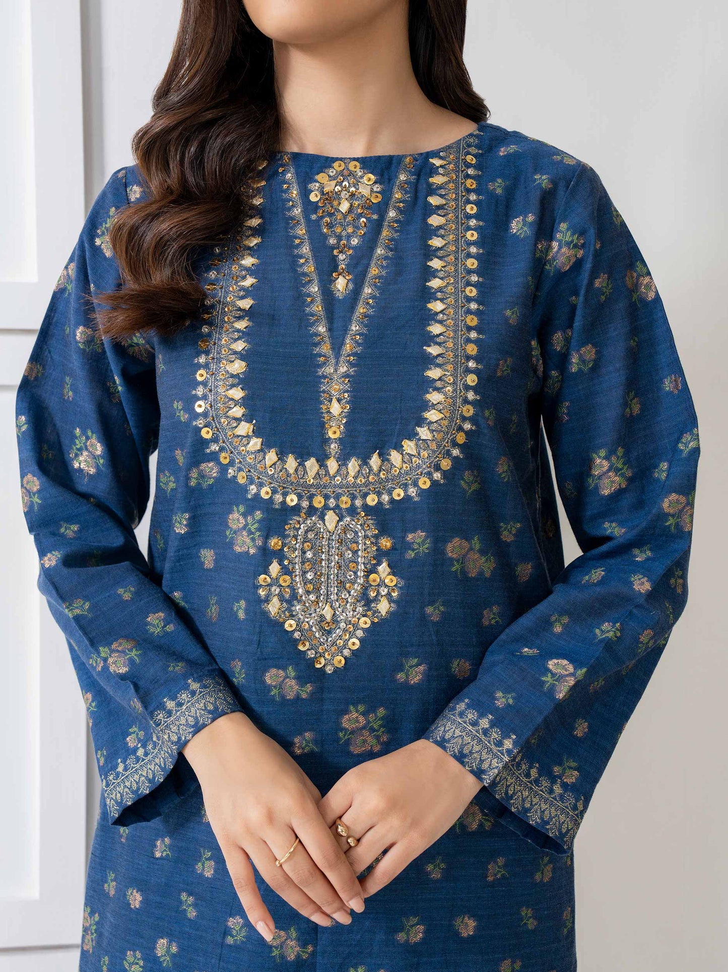 2 Piece Jacquard Suit-Embroidered (Pret)