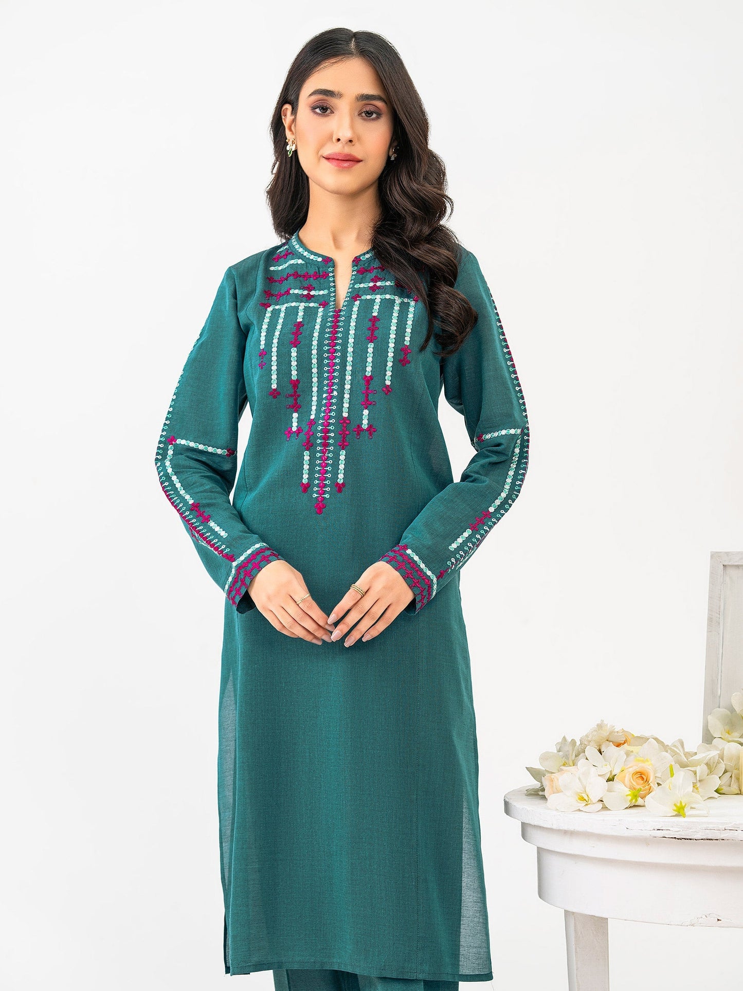 2 Piece Yarn Dyed Suit-Embroidered (Pret)