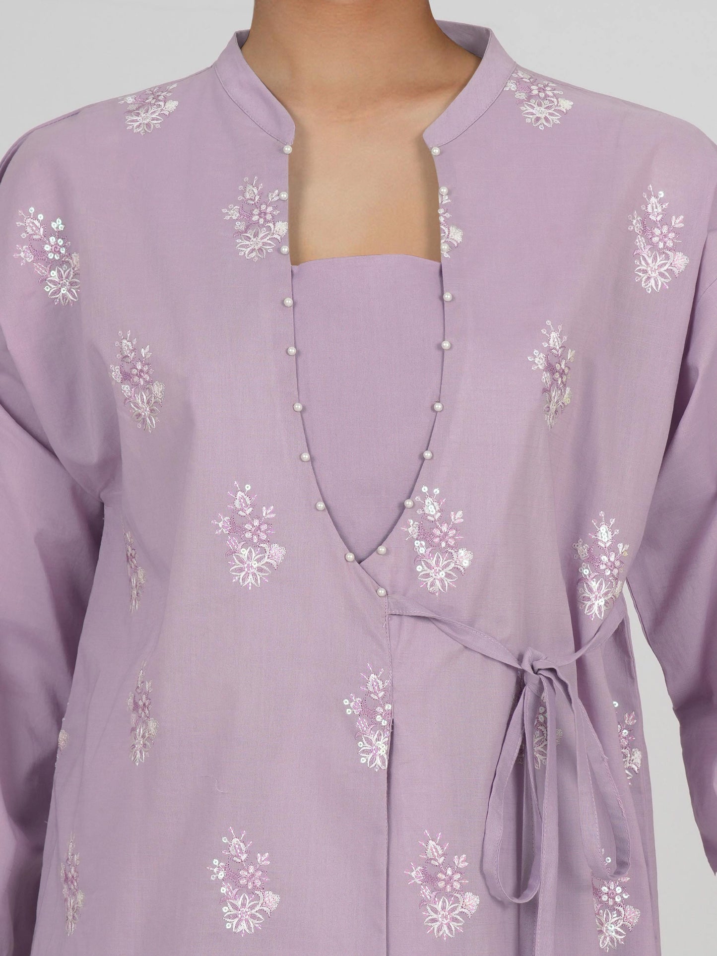2 Piece Cambric Slub Suit- Embroidered (Pret)