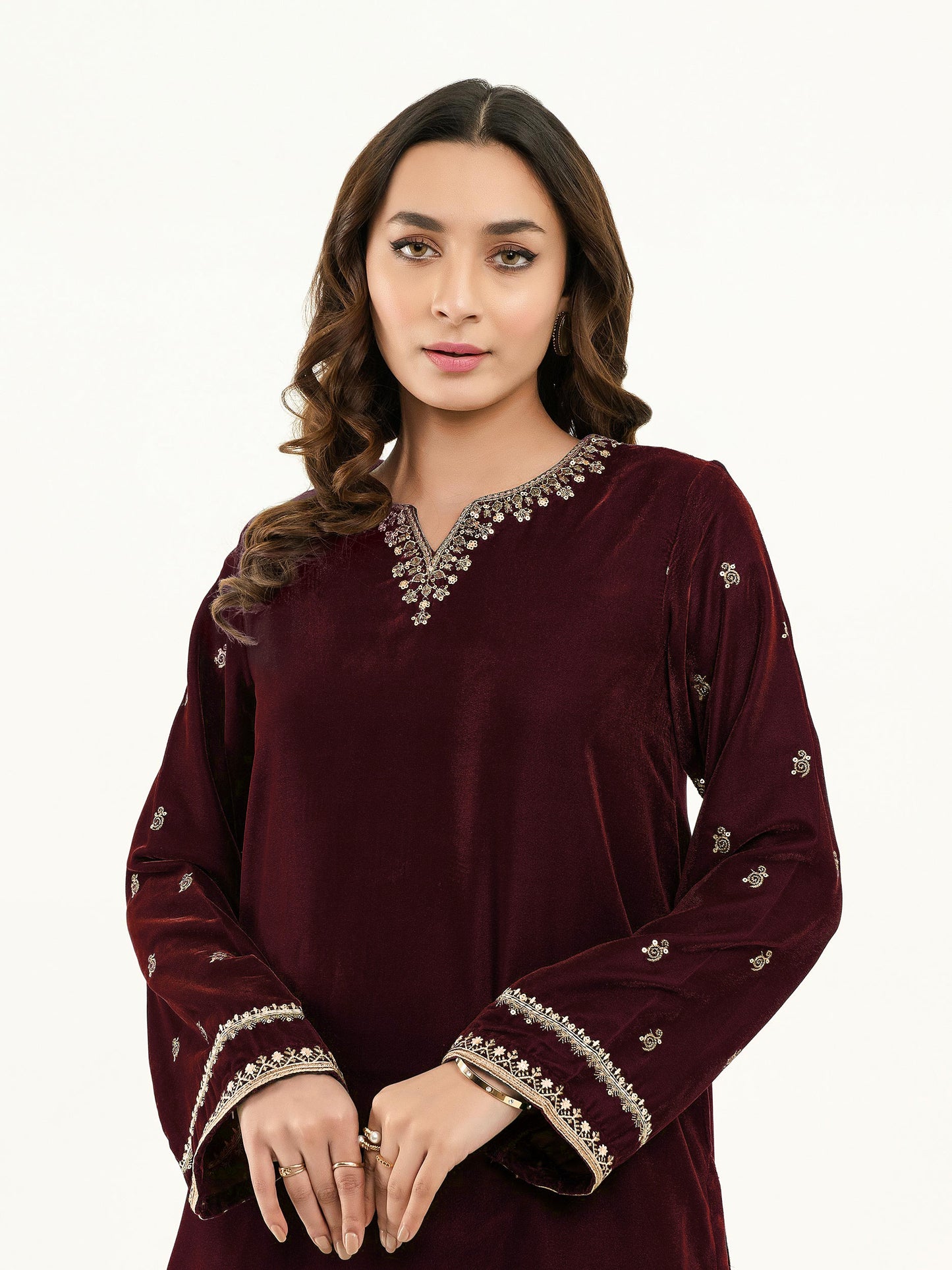 2 Piece Velvet Suit-Embroidered (Pret)