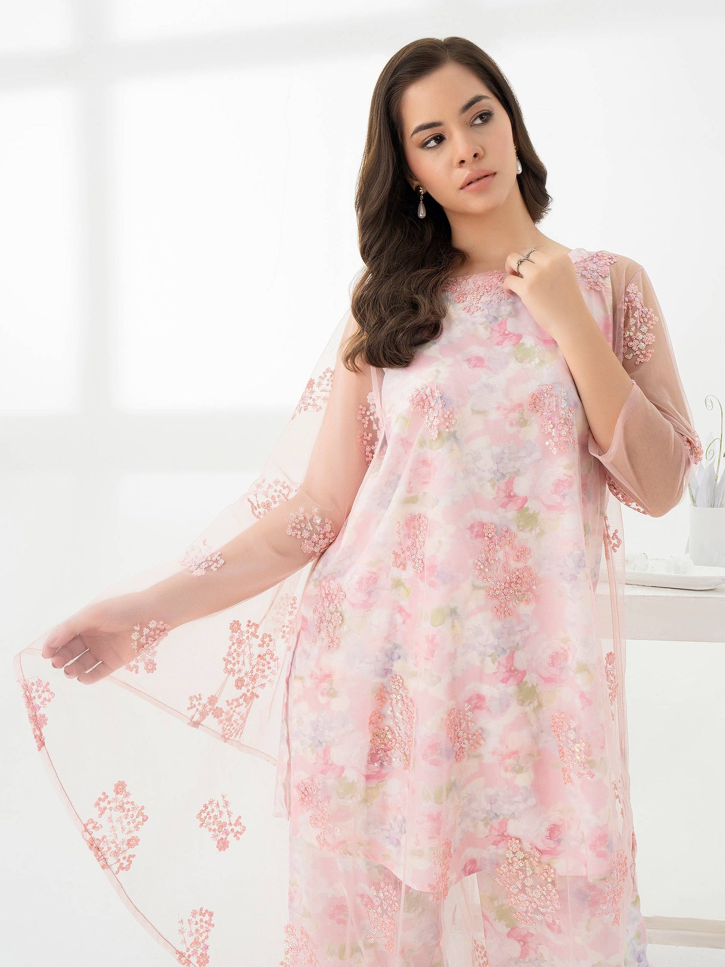 2 Piece Net Suit-Embroidered (Pret)