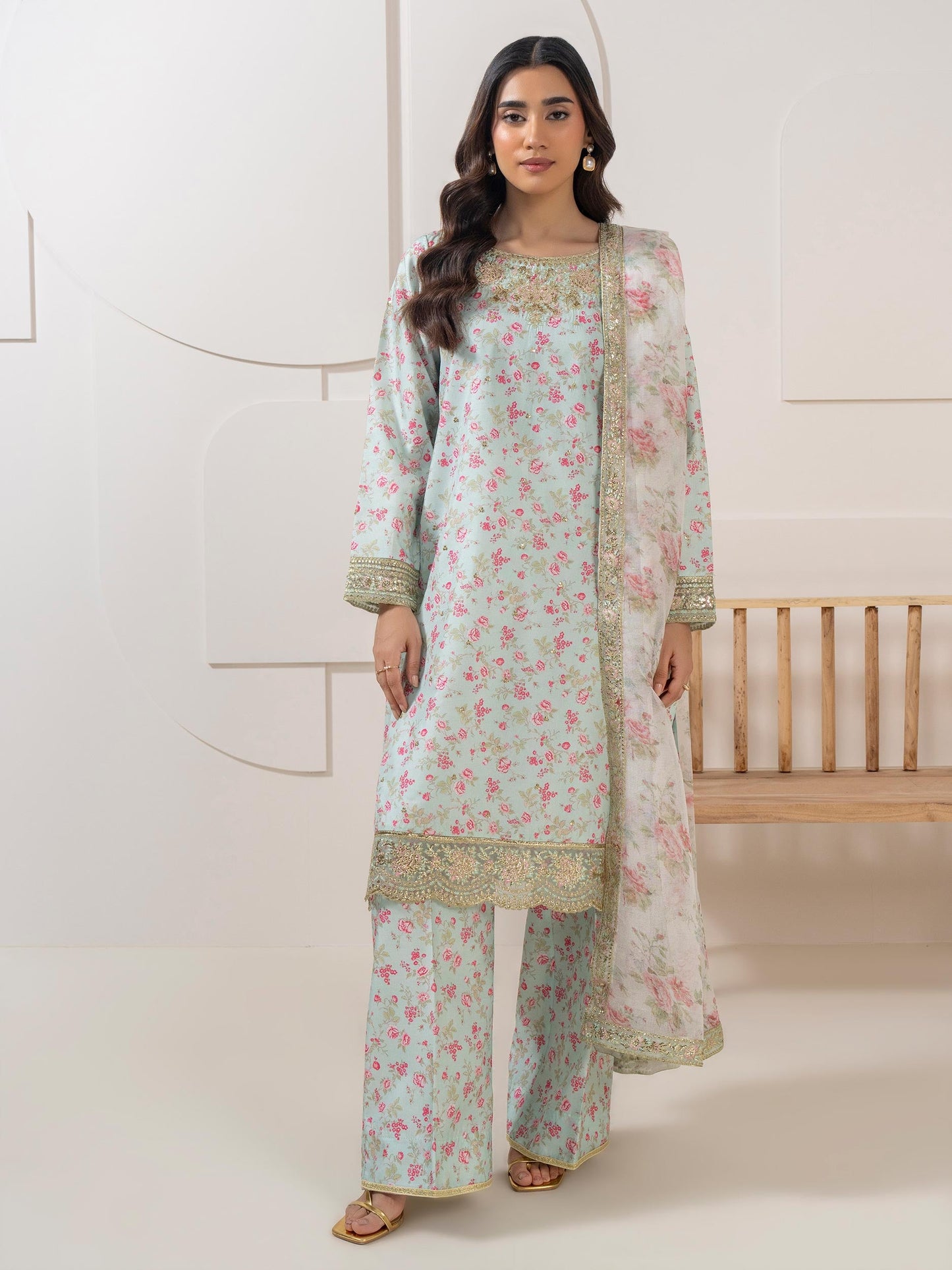 3 Piece Silk Suit-Embroidered (Pret)