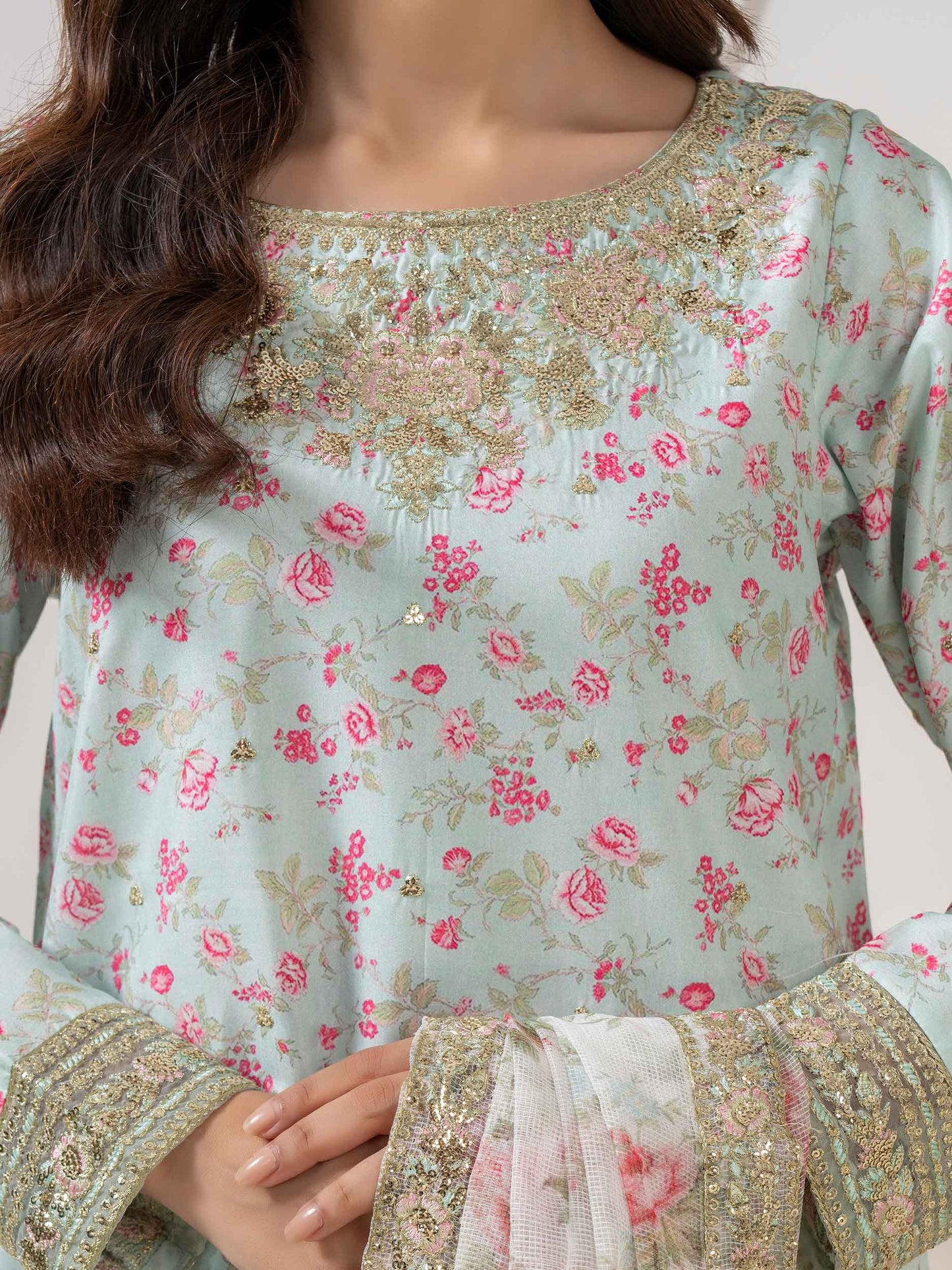 3 Piece Silk Suit-Embroidered (Pret)