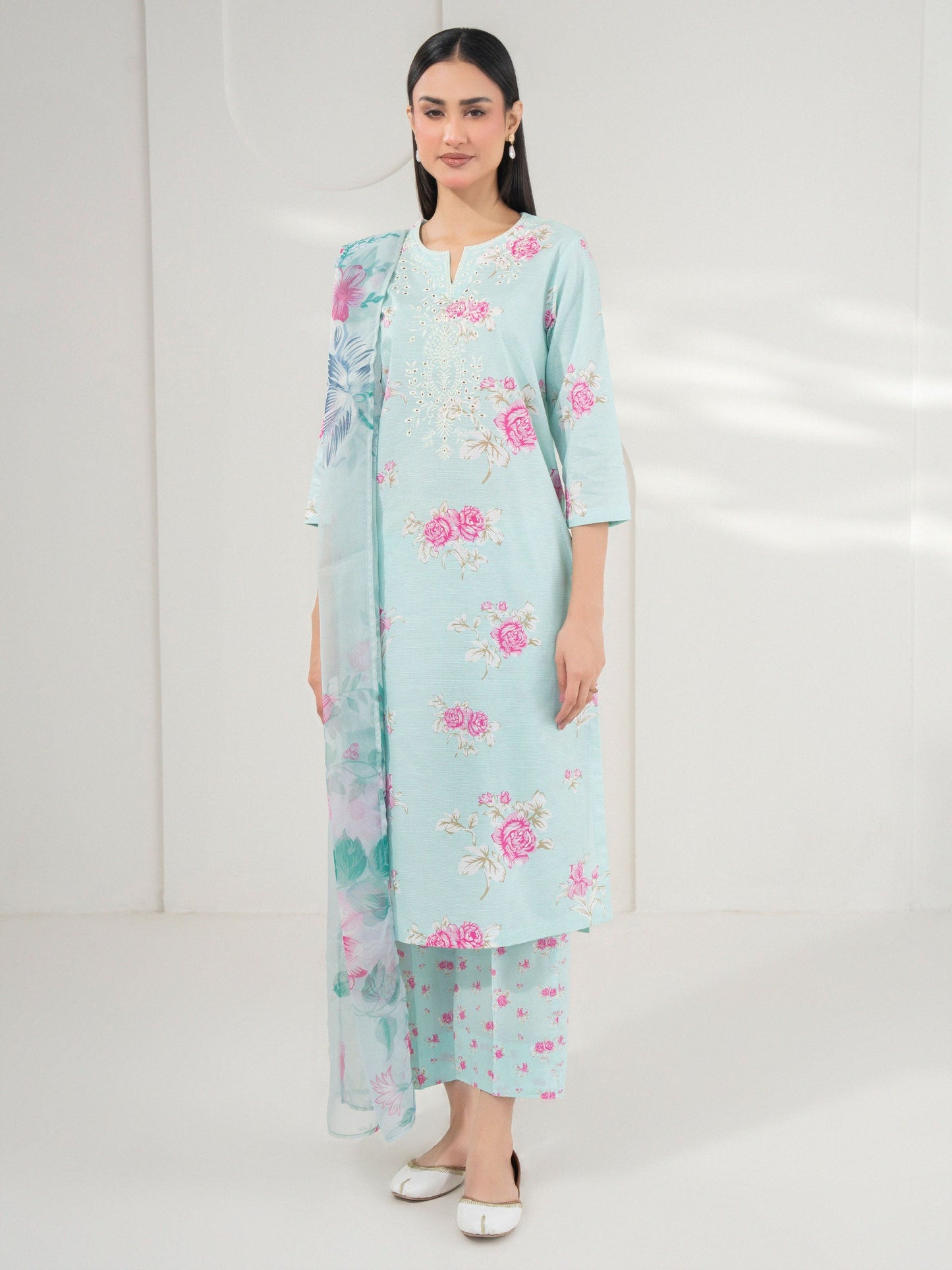 3 Piece Cambric Suit-Embroidered (Pret)