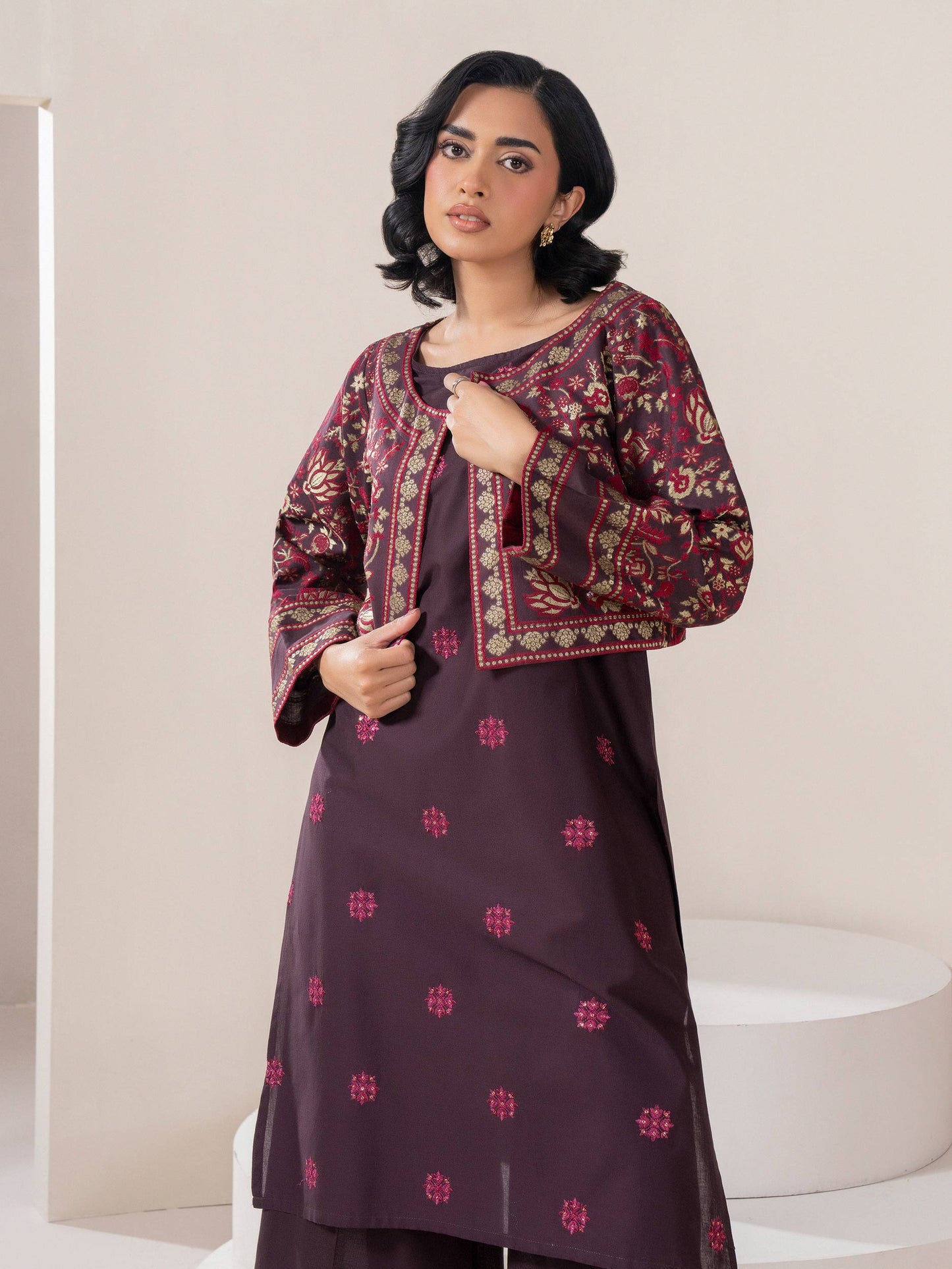 2 Piece Jacquard Suit-Embroidered (Pret)