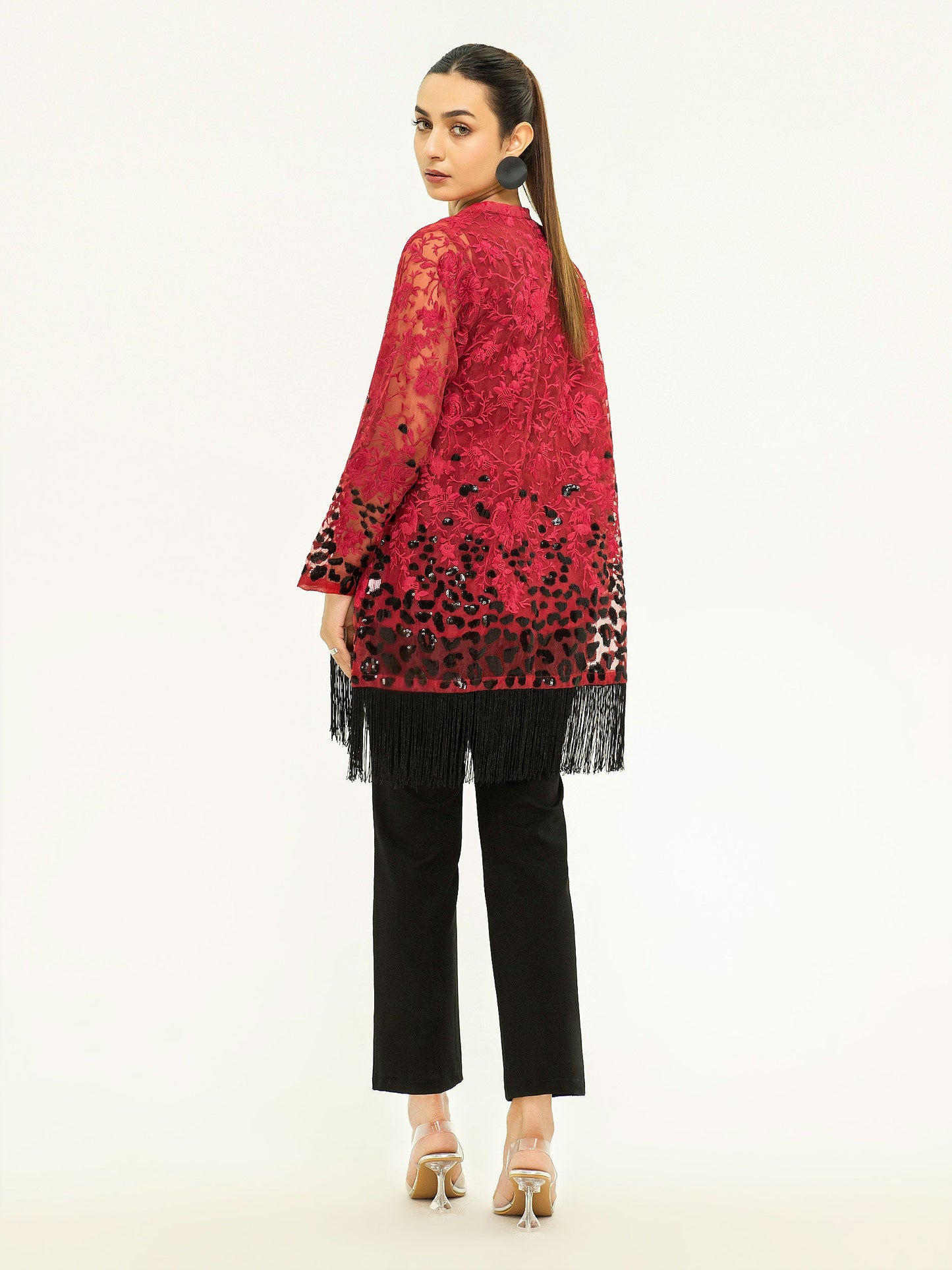 Organza Cardigan with Inner-Embroidered