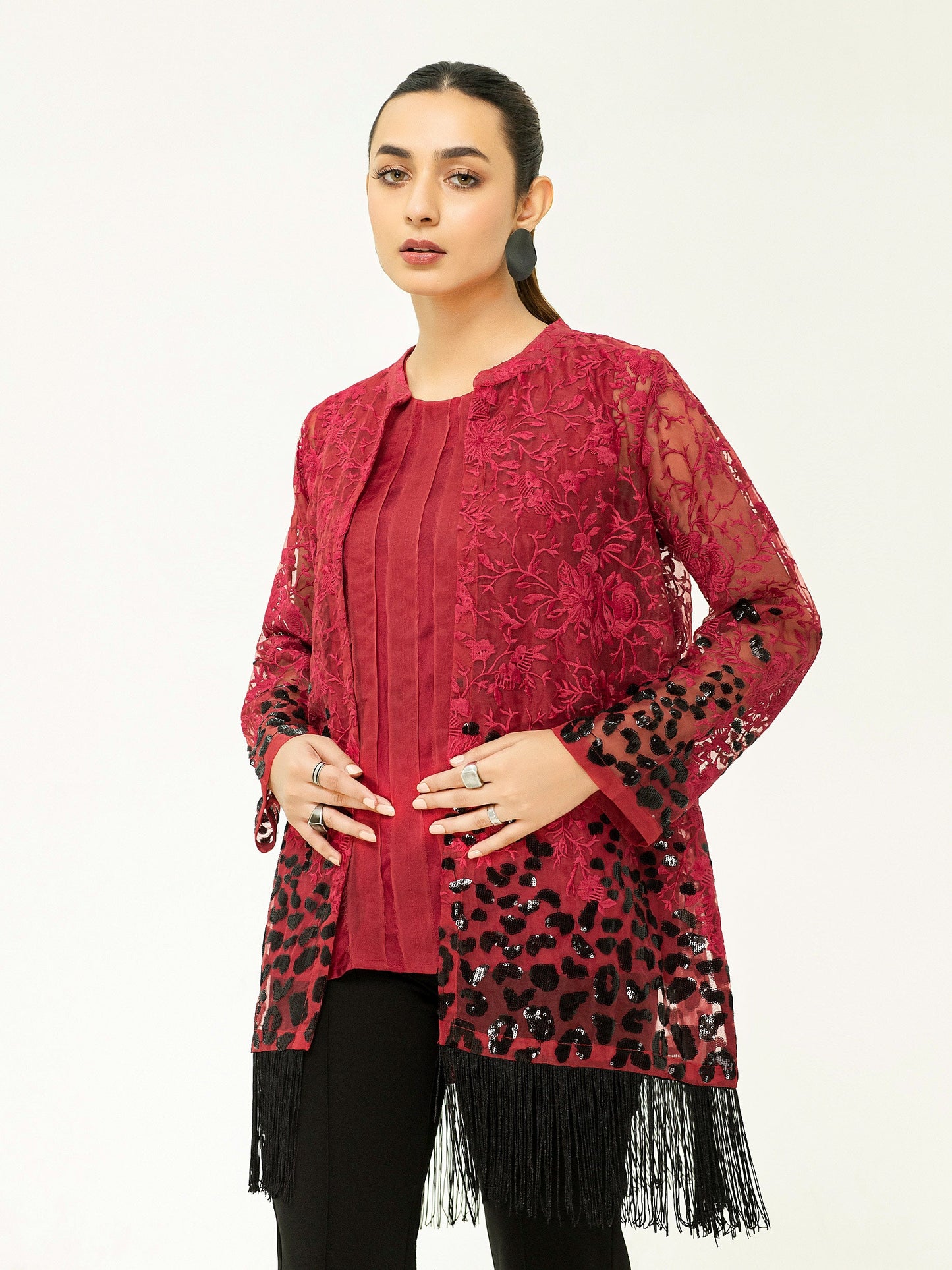 Organza Cardigan with Inner-Embroidered
