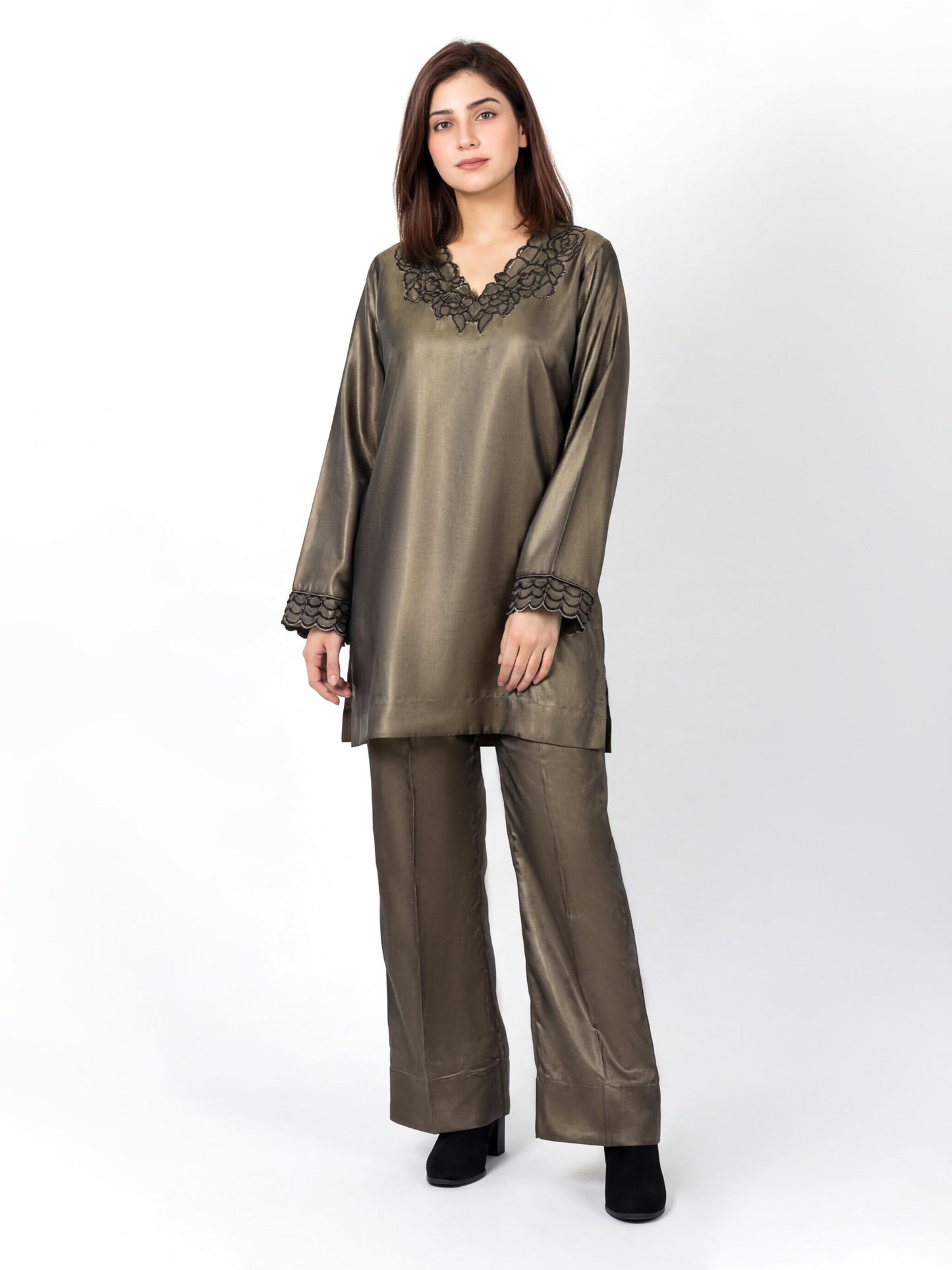 Silk Co-ord Set- Embroidered