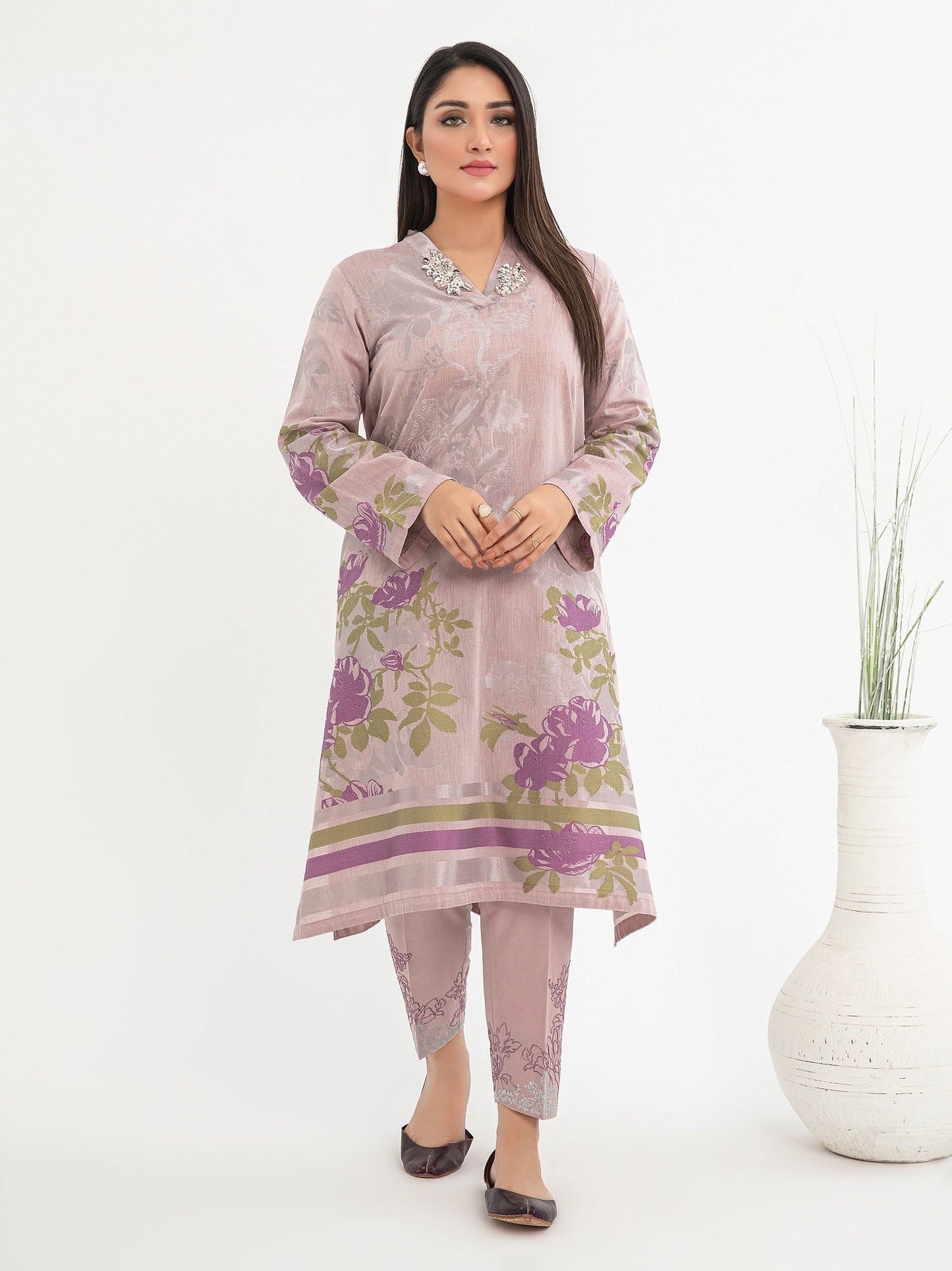 2 Piece Jacquard Suit-Embroidered(Pret)