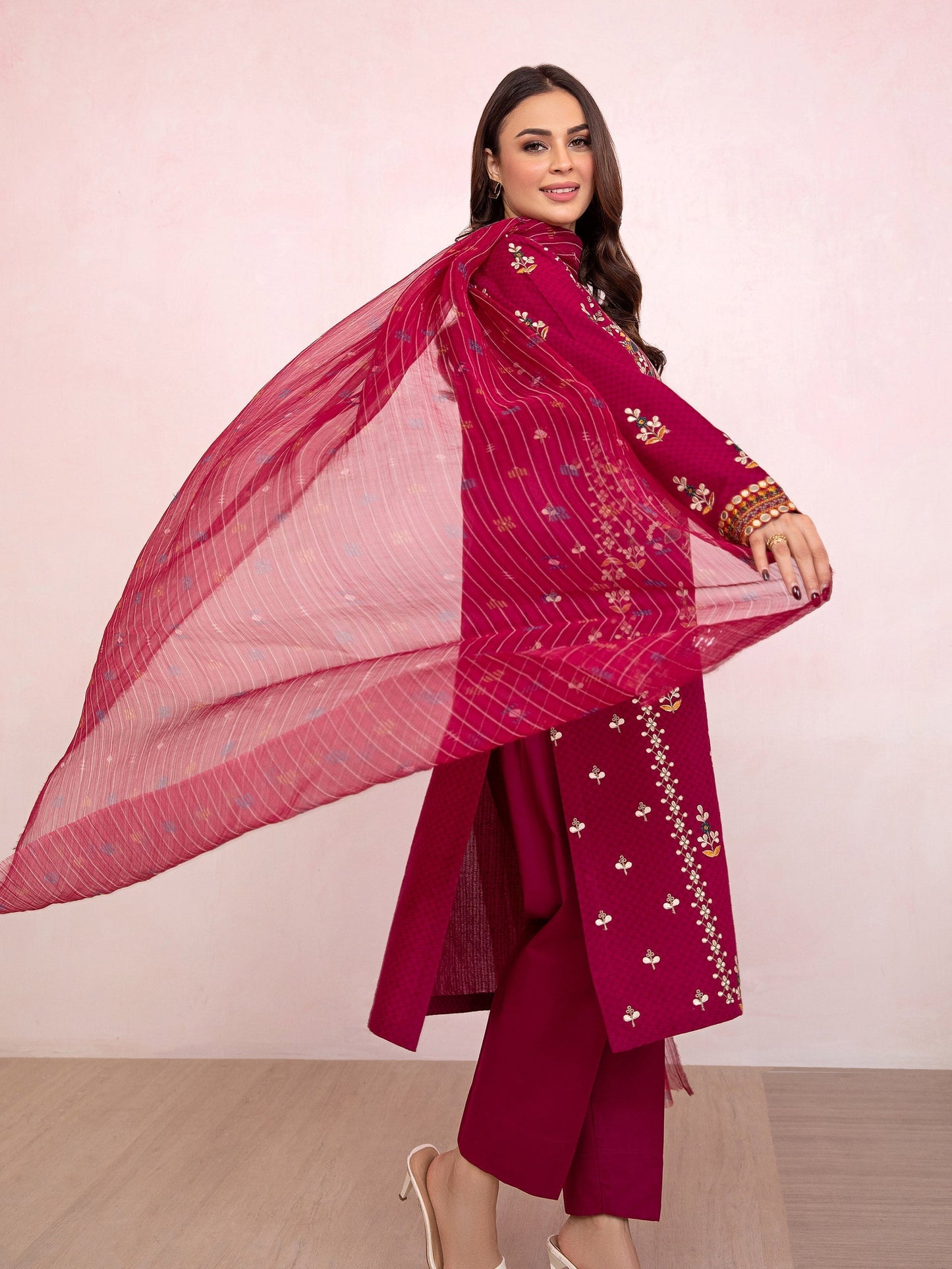 3 Piece Jacquard Suit-Embroidered (Pret)