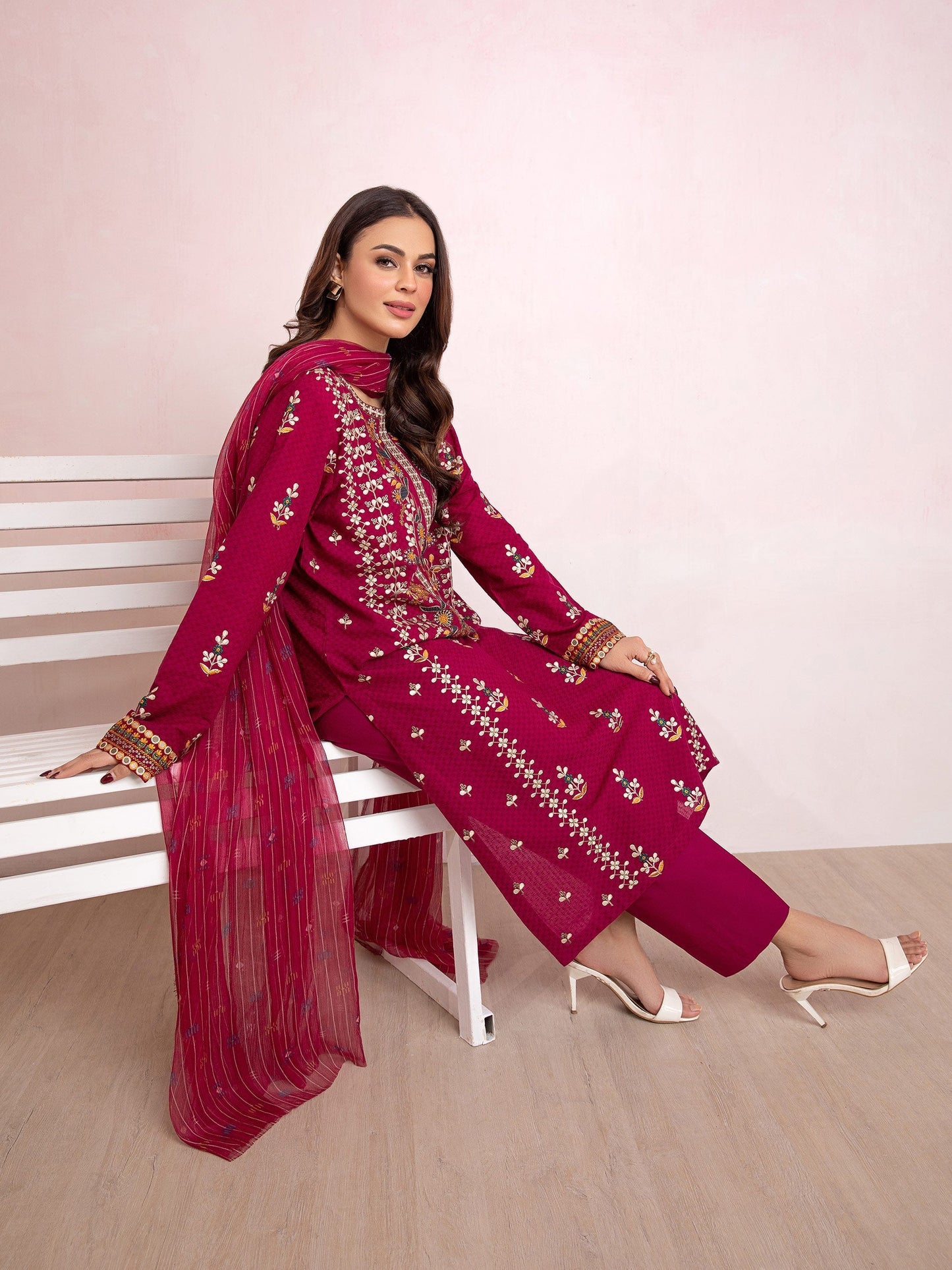 3 Piece Jacquard Suit-Embroidered (Pret)