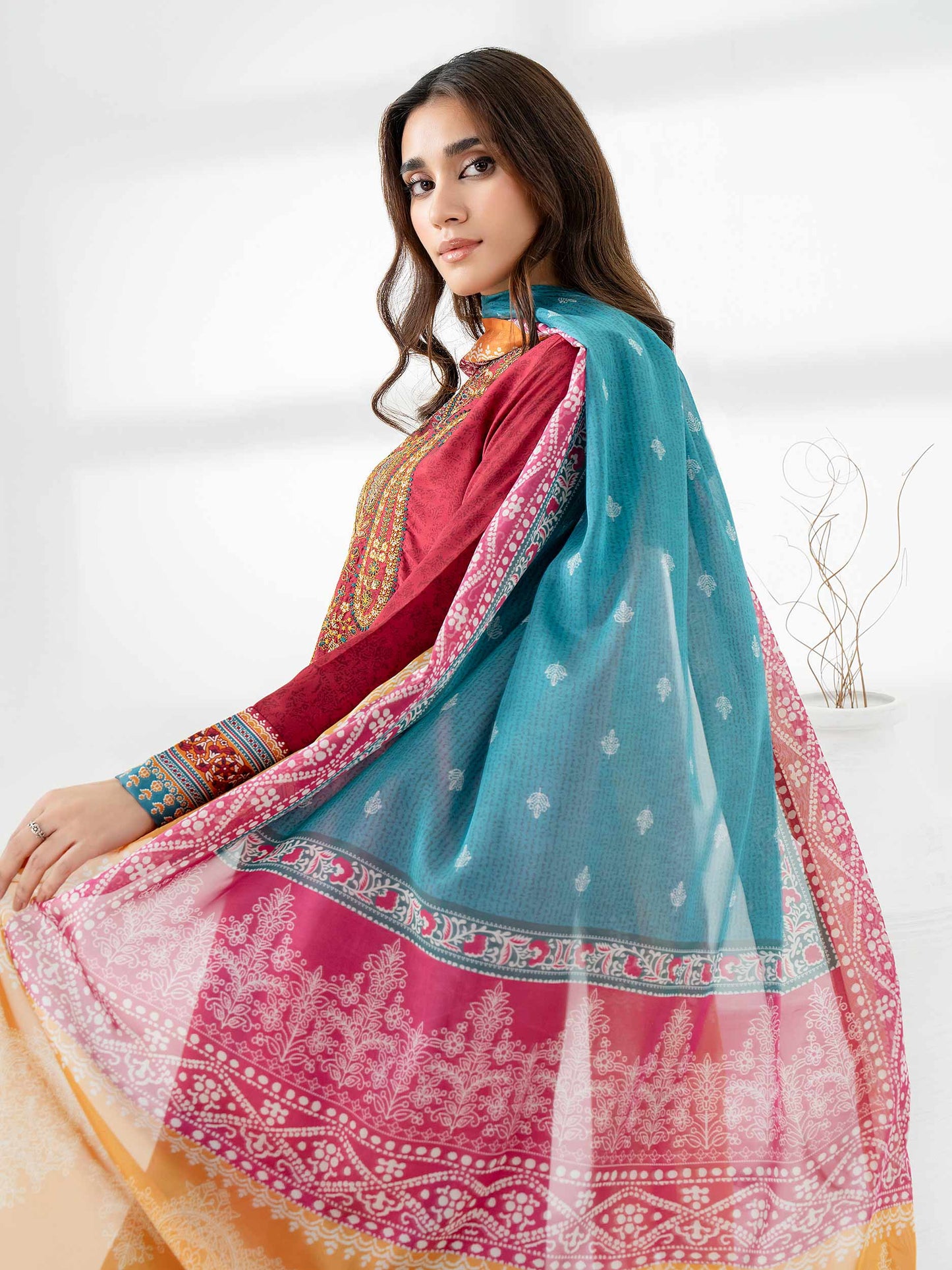 3 Piece Silk Suit-Embroidered (Pret)