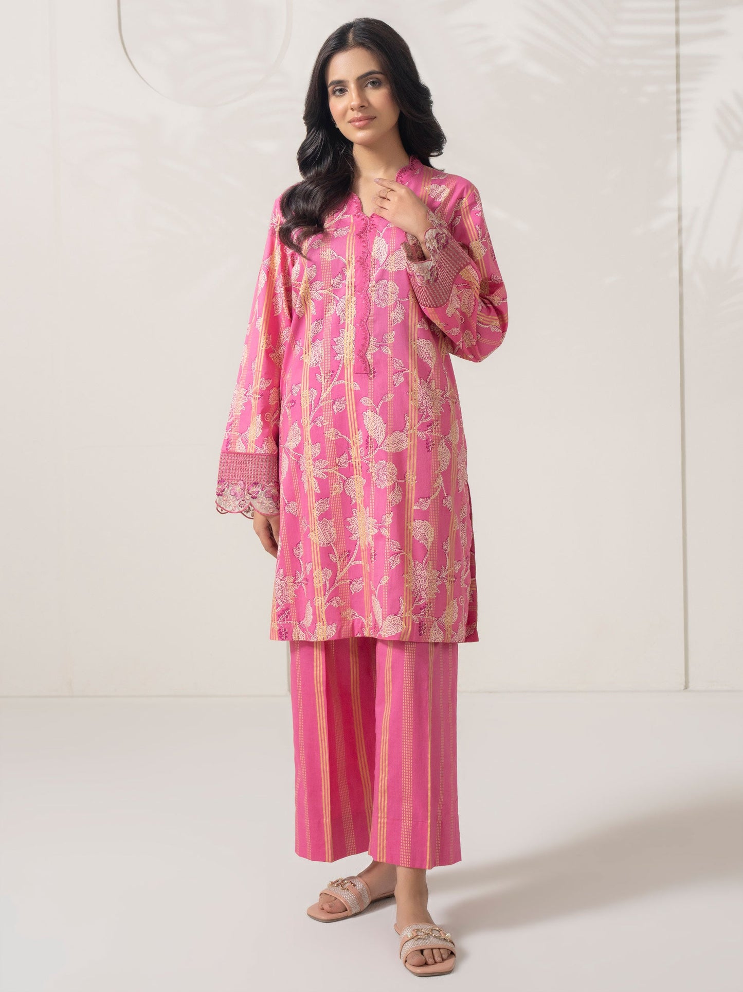 2 Piece Satin Suit-Embroidered  (Pret)