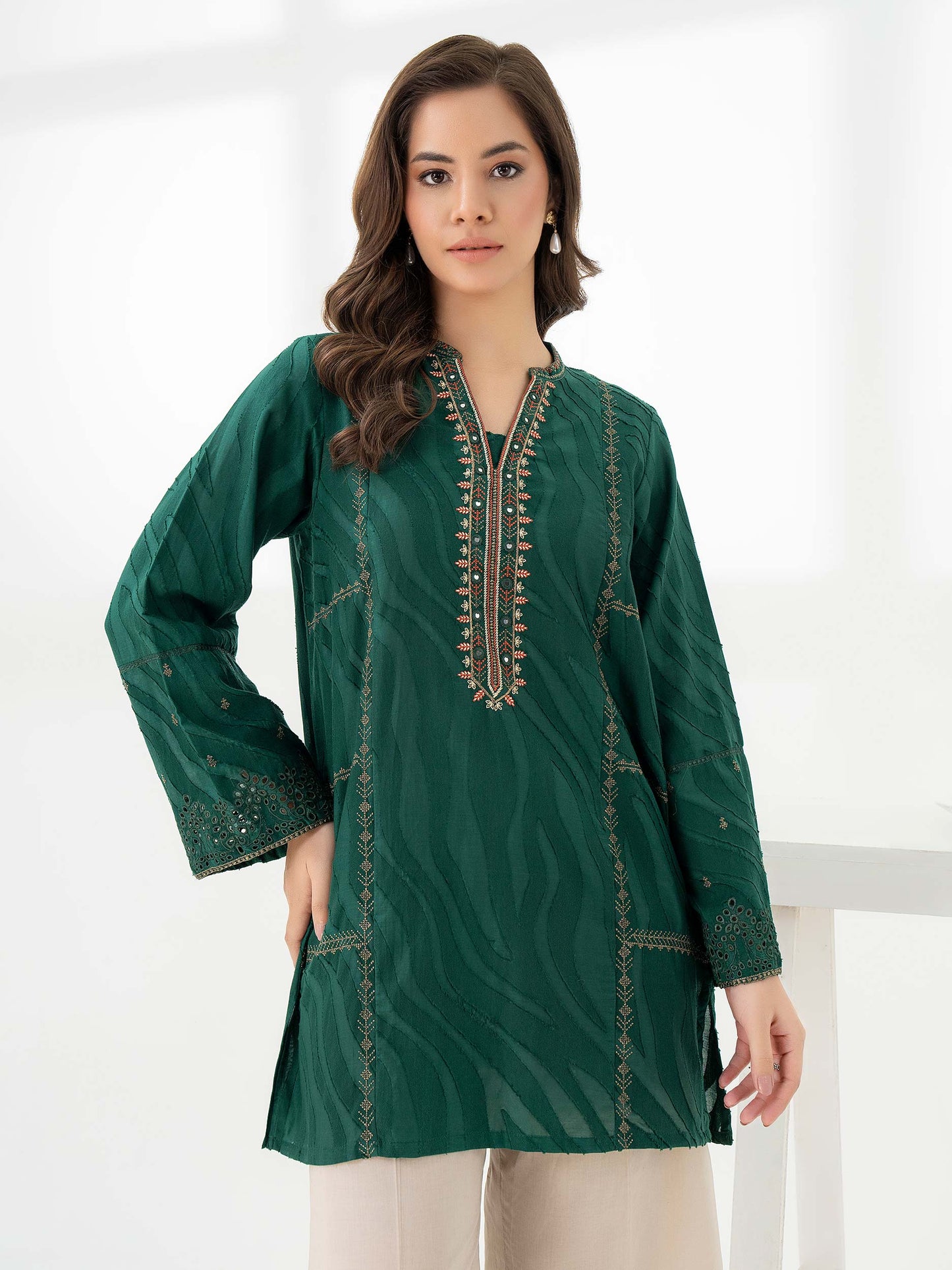 Jacquard Kurti-Embroidered (Pret)