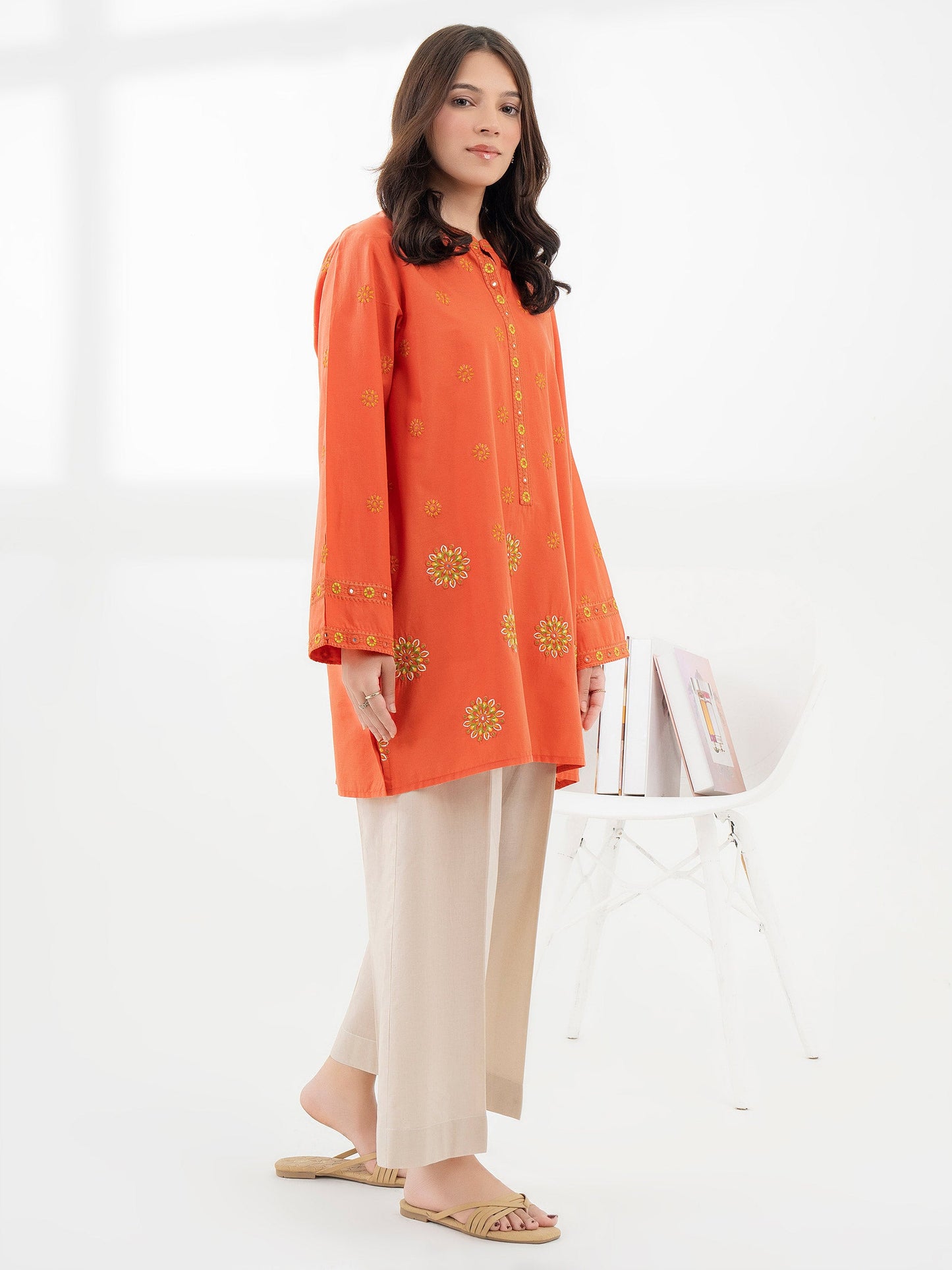 Cambric Kurti-Embroidered (Pret)