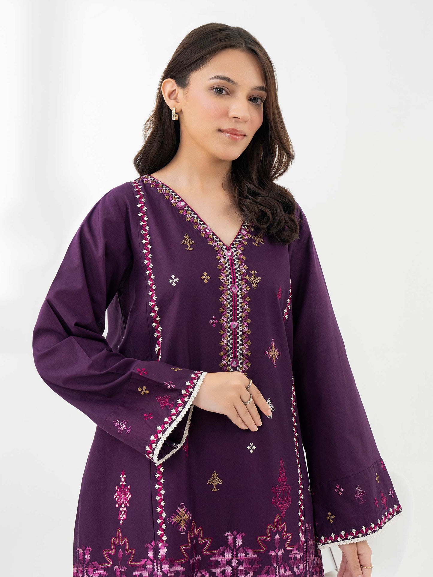 Cambric Kurti-Embroidered (Pret)