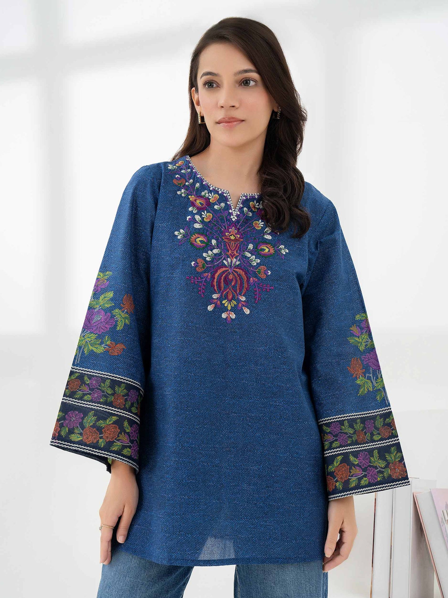 Cambric Kurti-Embroidered (Pret)