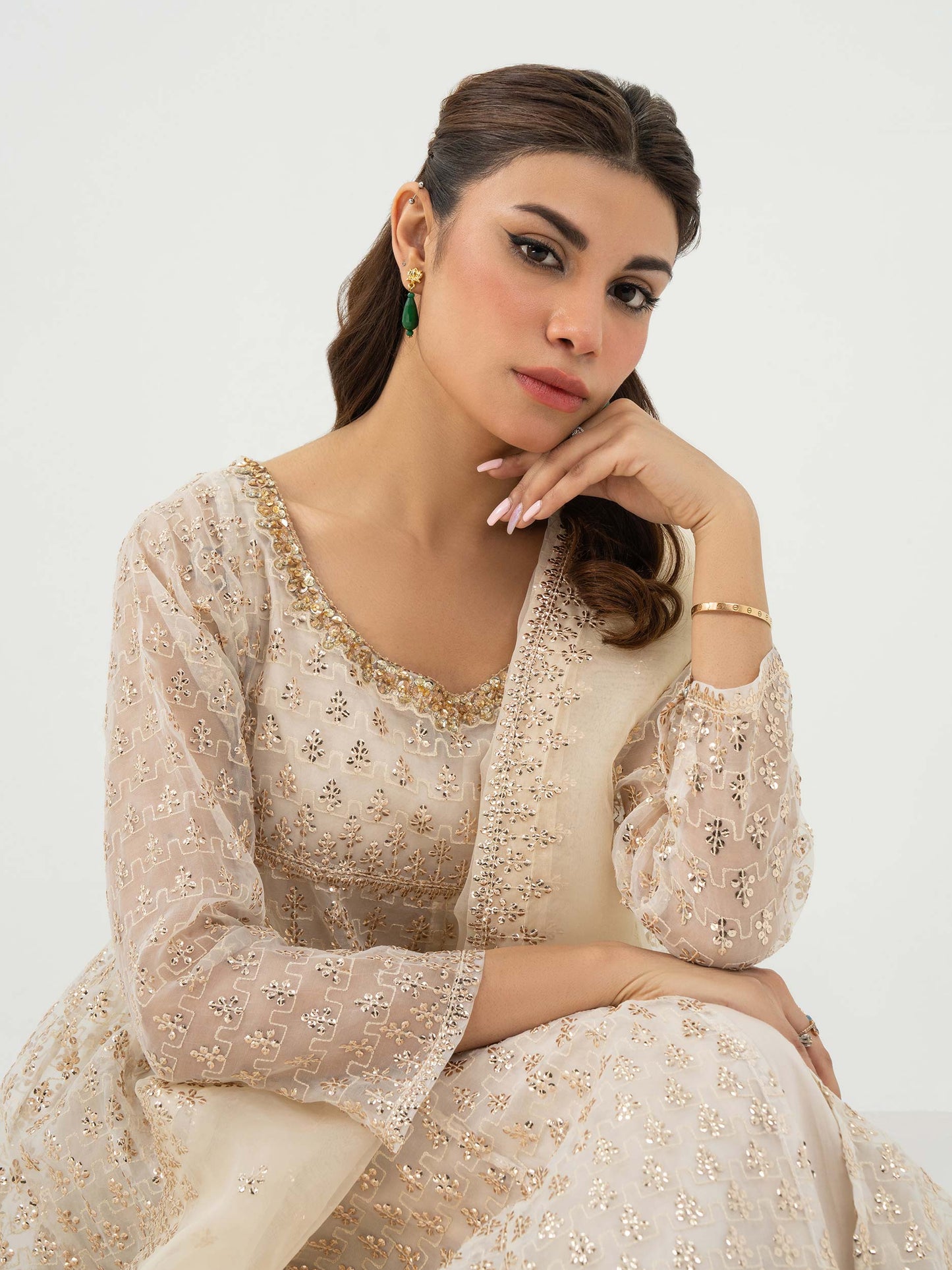 3 Piece Organza Suit-Embroidered (Pret)