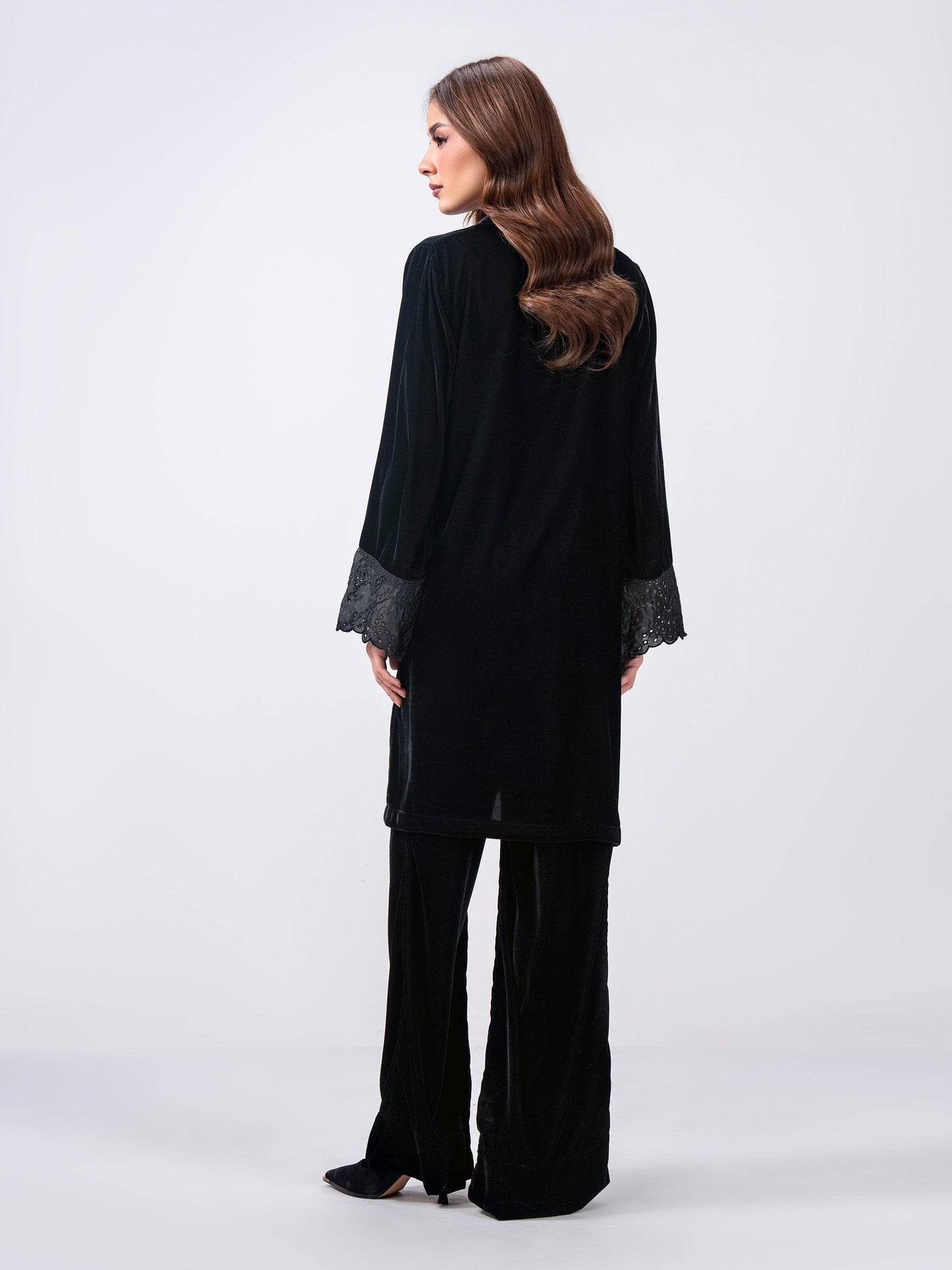 2 Piece Velvet Suit- Embroidered (Pret)