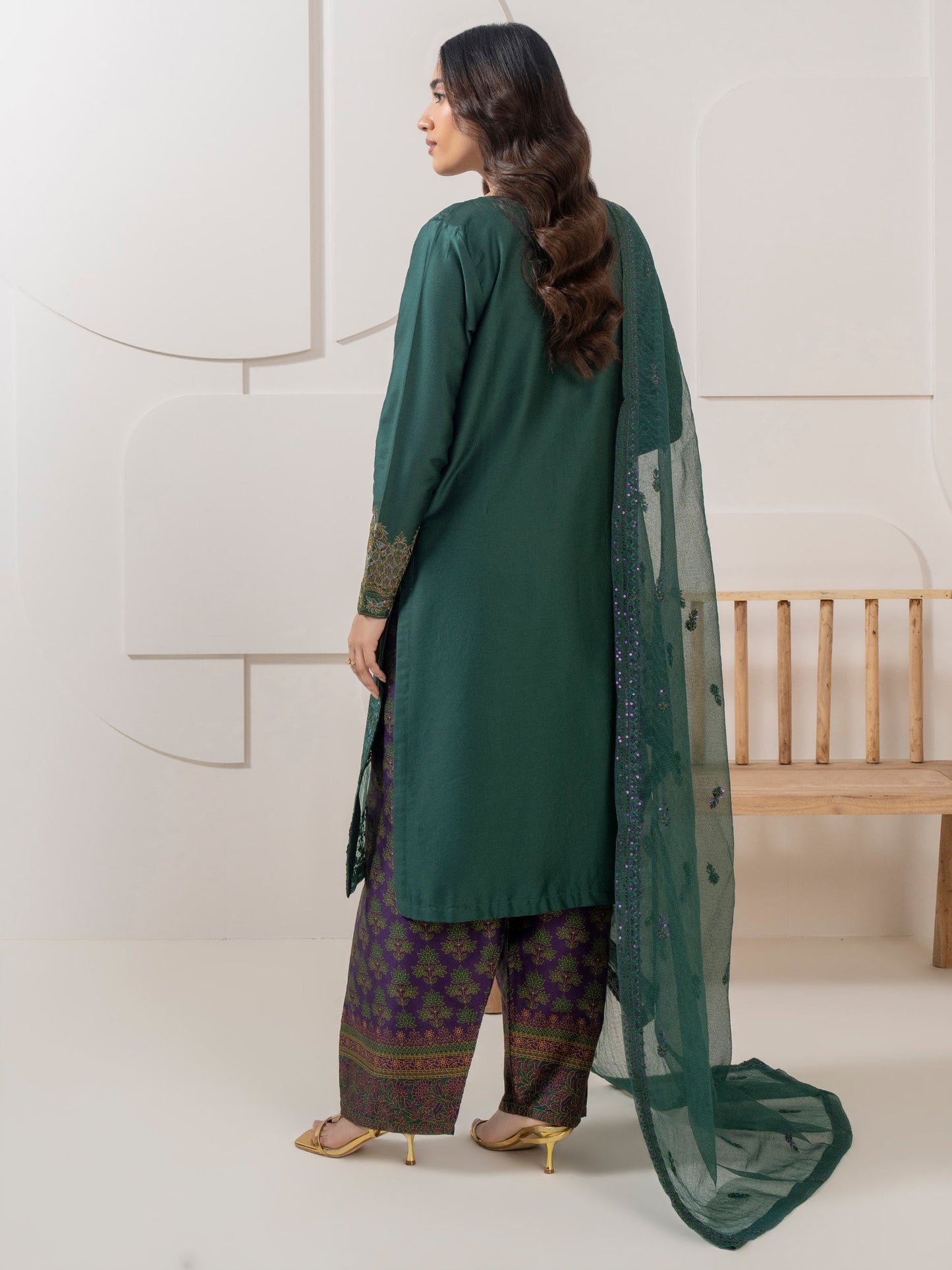 3 Piece Satin Suit-Embroidered (Pret)