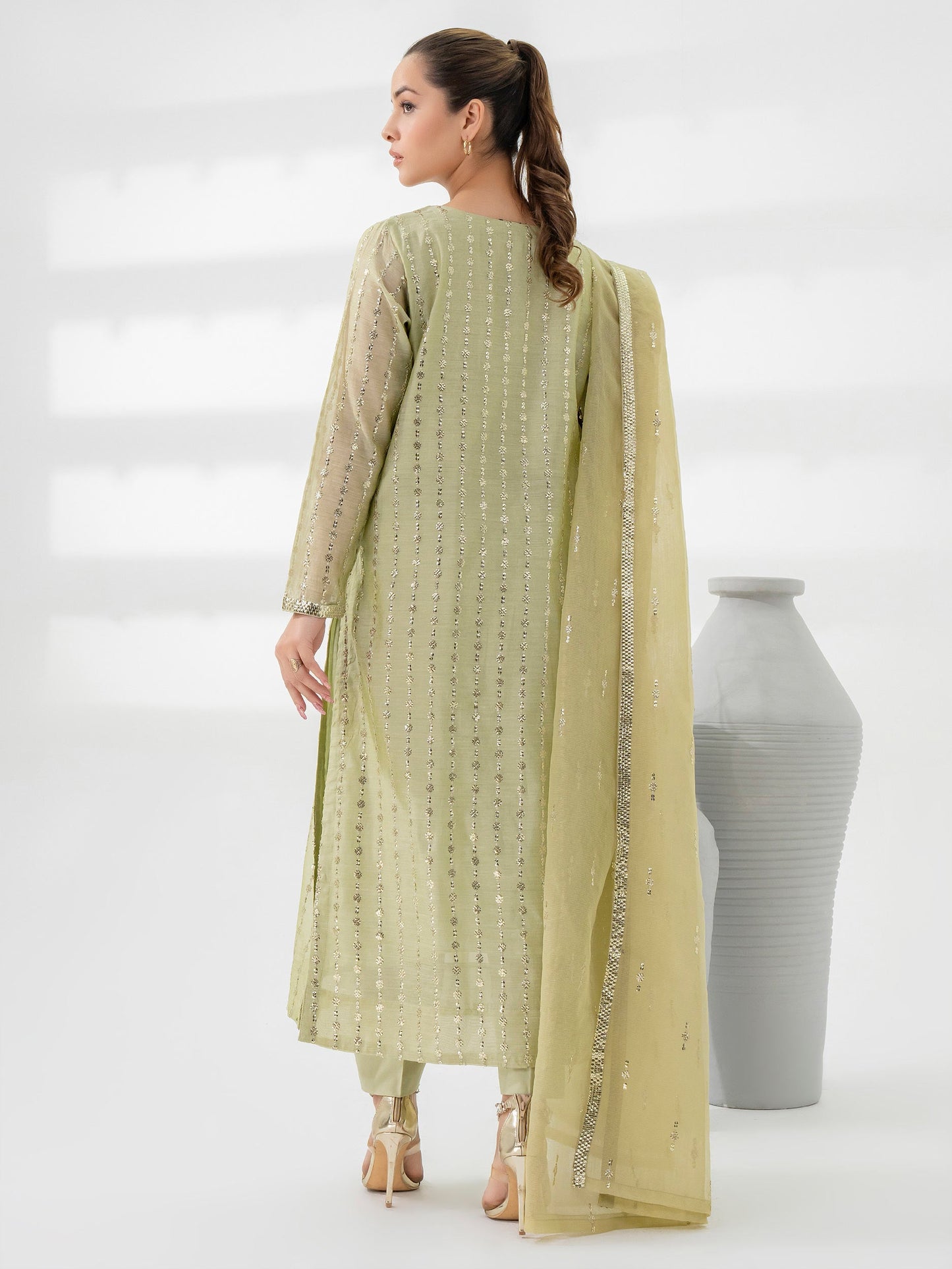 3 Piece Raw Silk Suit-Embroidered (Pret)