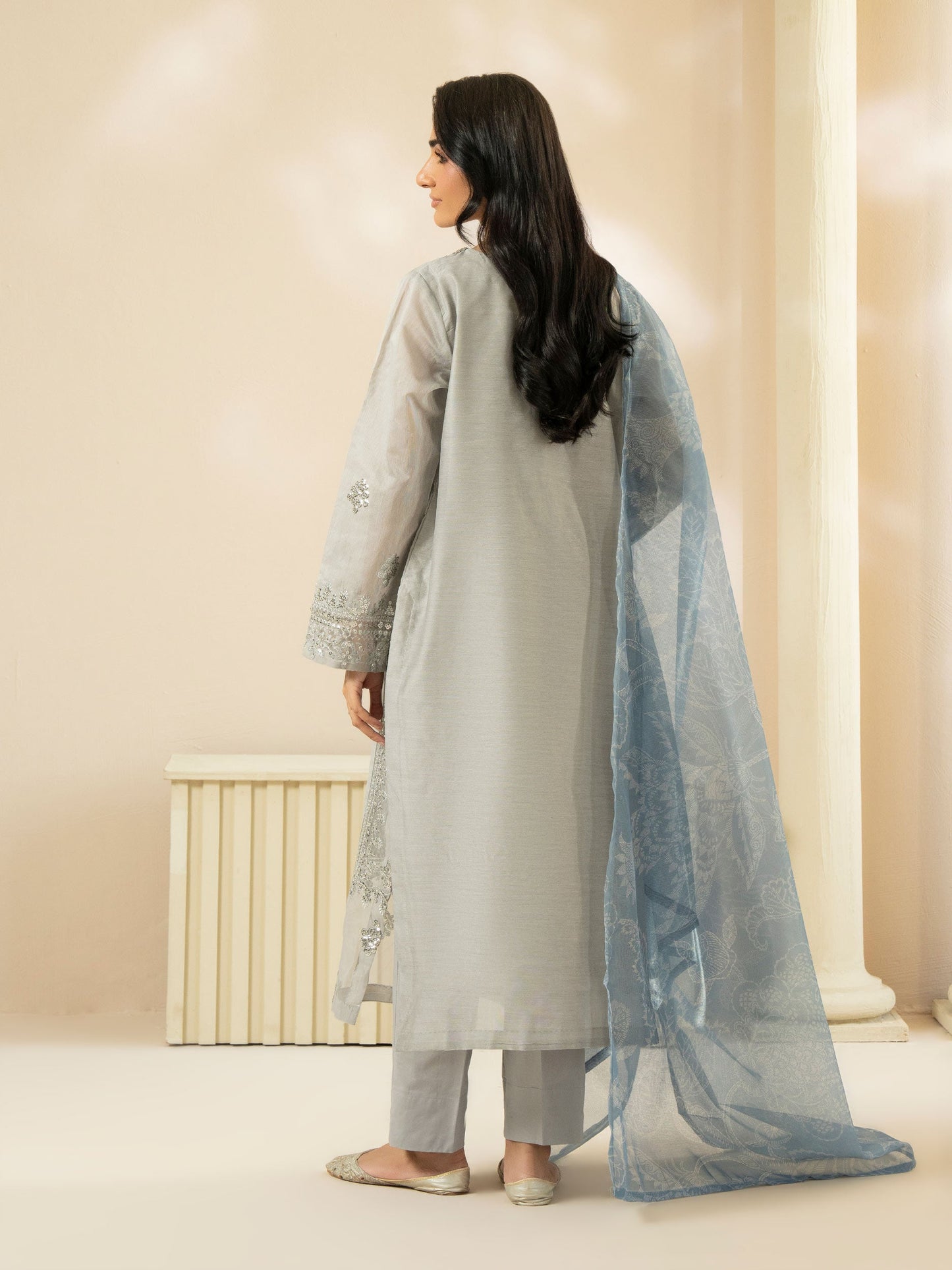 3-Piece Raw Silk Suit-Embroidered (Pret)