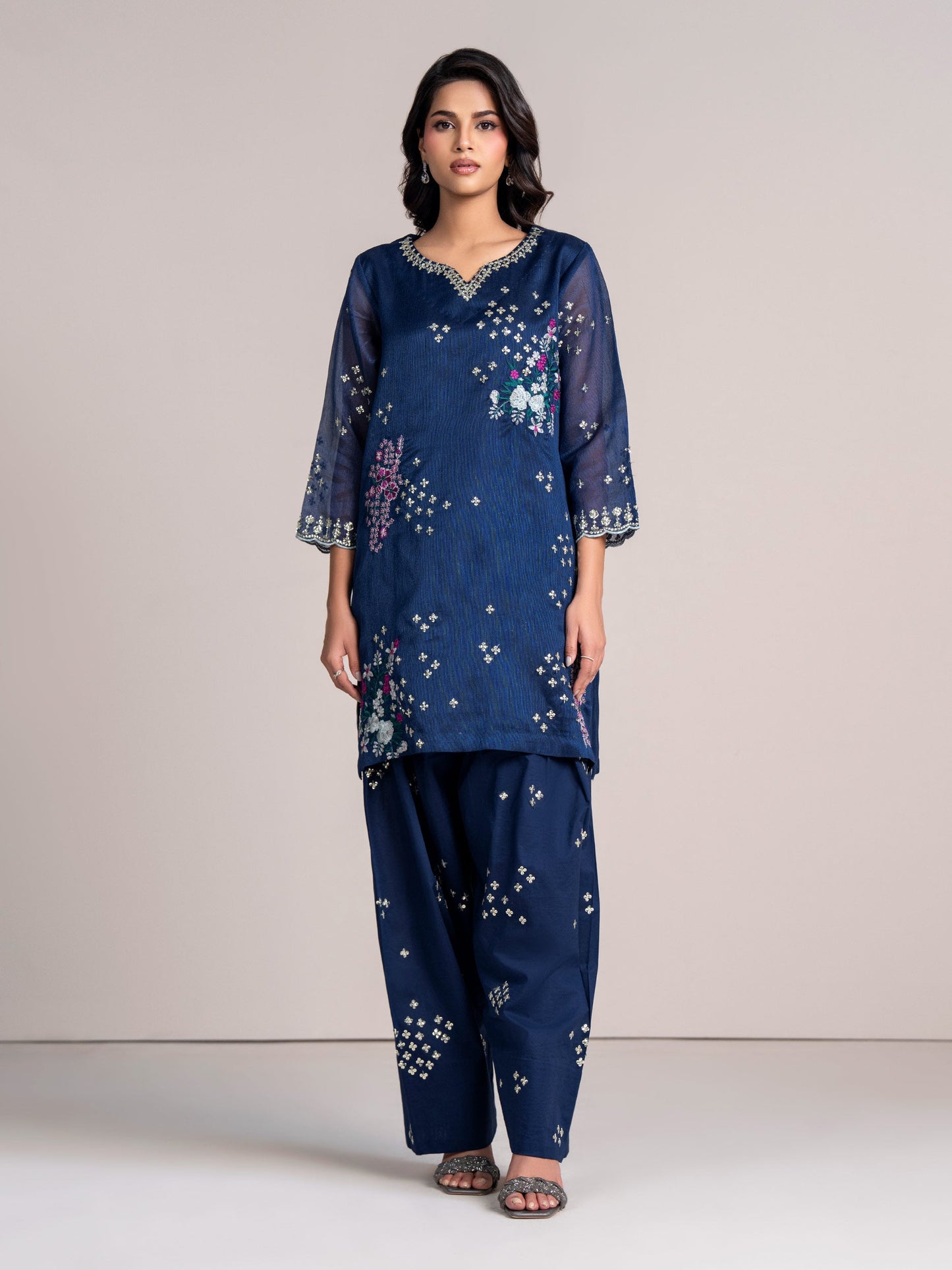 2 Piece Net Suit-Embroidered  (Pret)