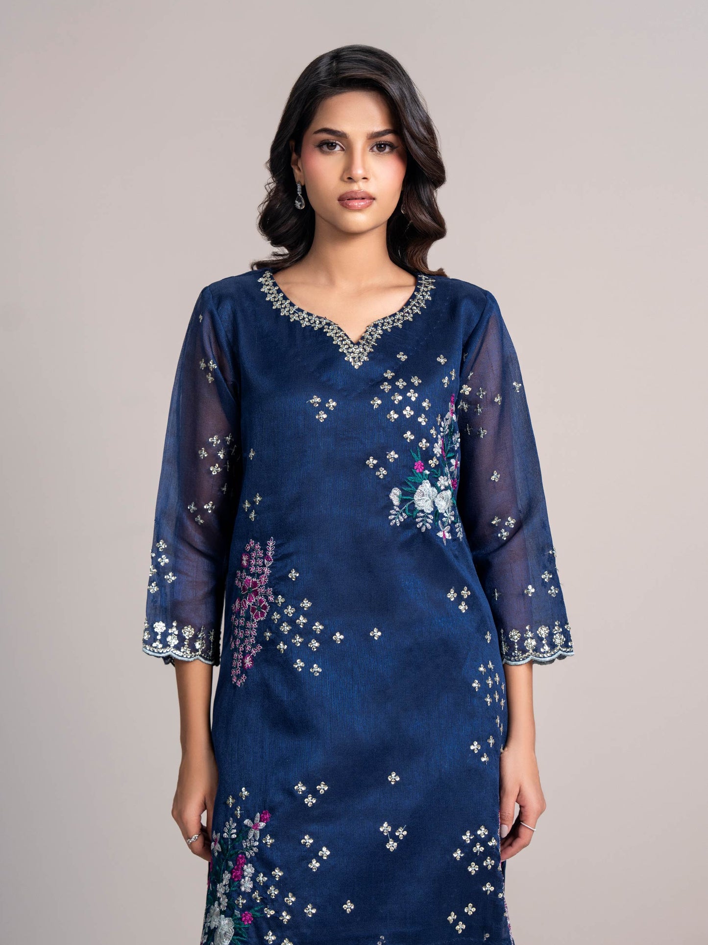 2 Piece Net Suit-Embroidered  (Pret)